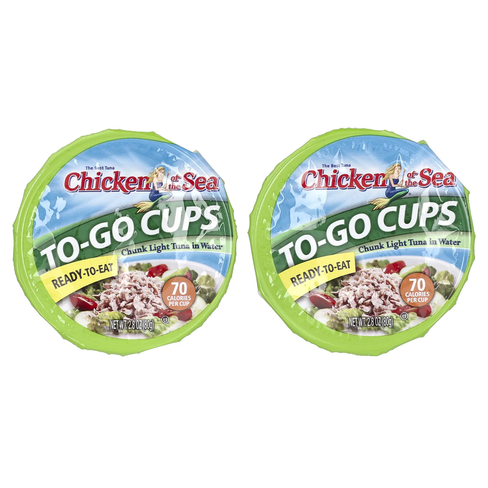 Chicken of the Sea, To-Go-Cups, кусочки легкого тунца в воде, 2 стакана по 2,8 унции