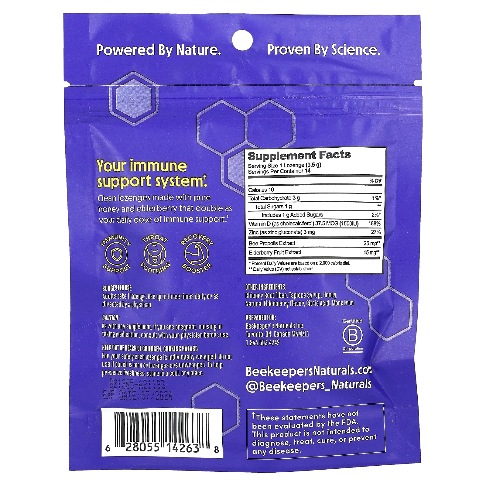 Beekeeper's Naturals, B. успокаивающие леденцы, со вкусом бузины, 14 леденцов, 50 г (1,76 унции)