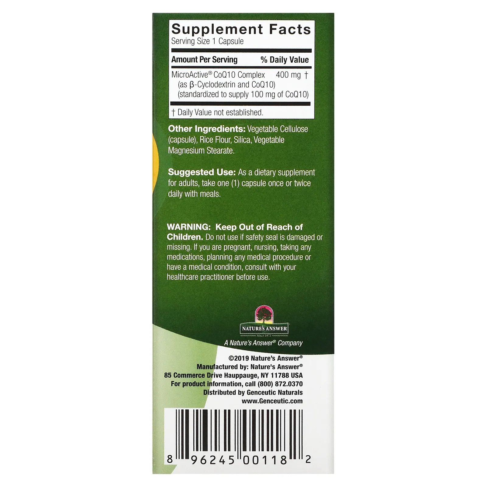 Genceutic Naturals, Коэнзим Q10 24 Часа, 100 мг, 60 вегетарианских капсул