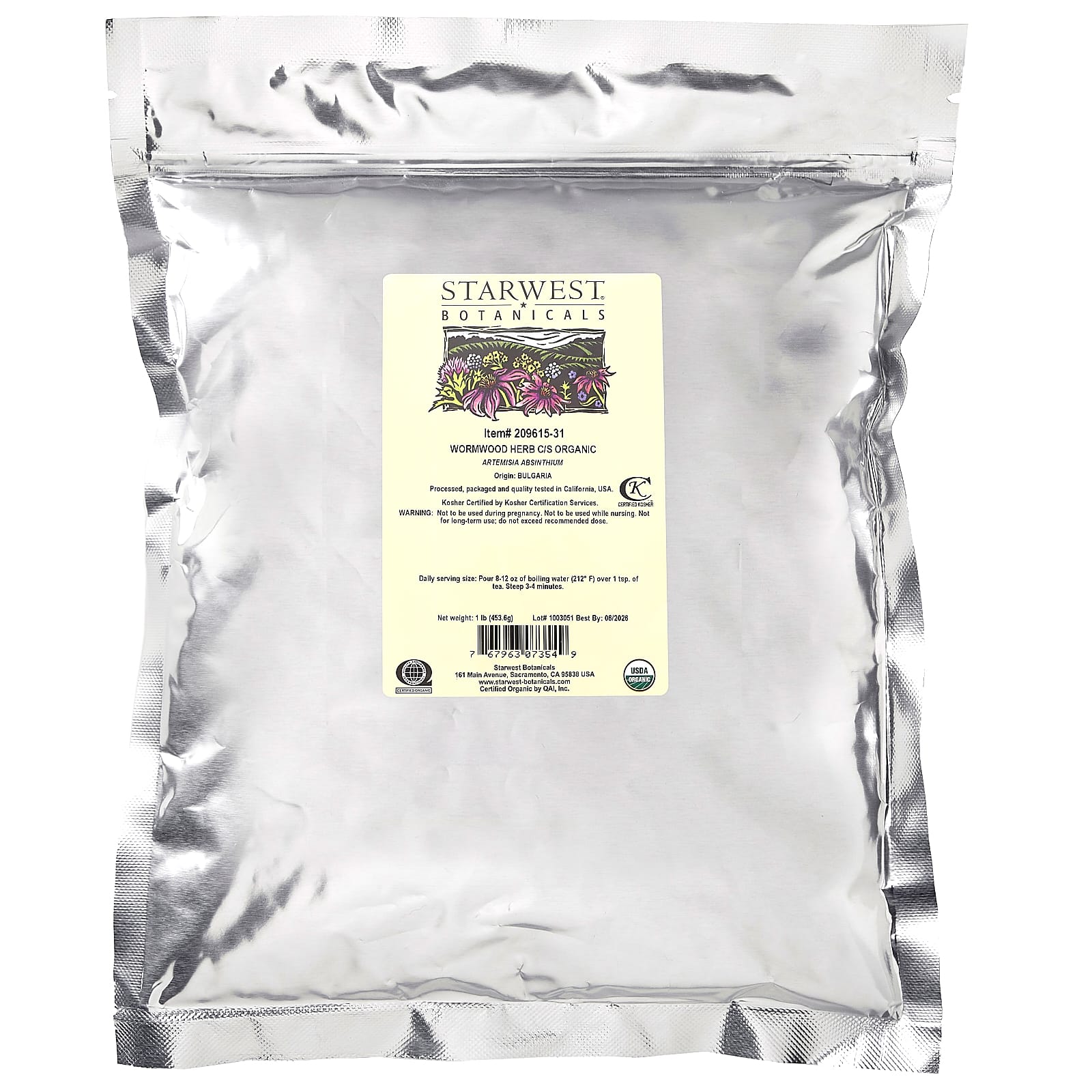 Starwest Botanicals, Органическая трава полыни C / S, 453,6 г (1 фунт)