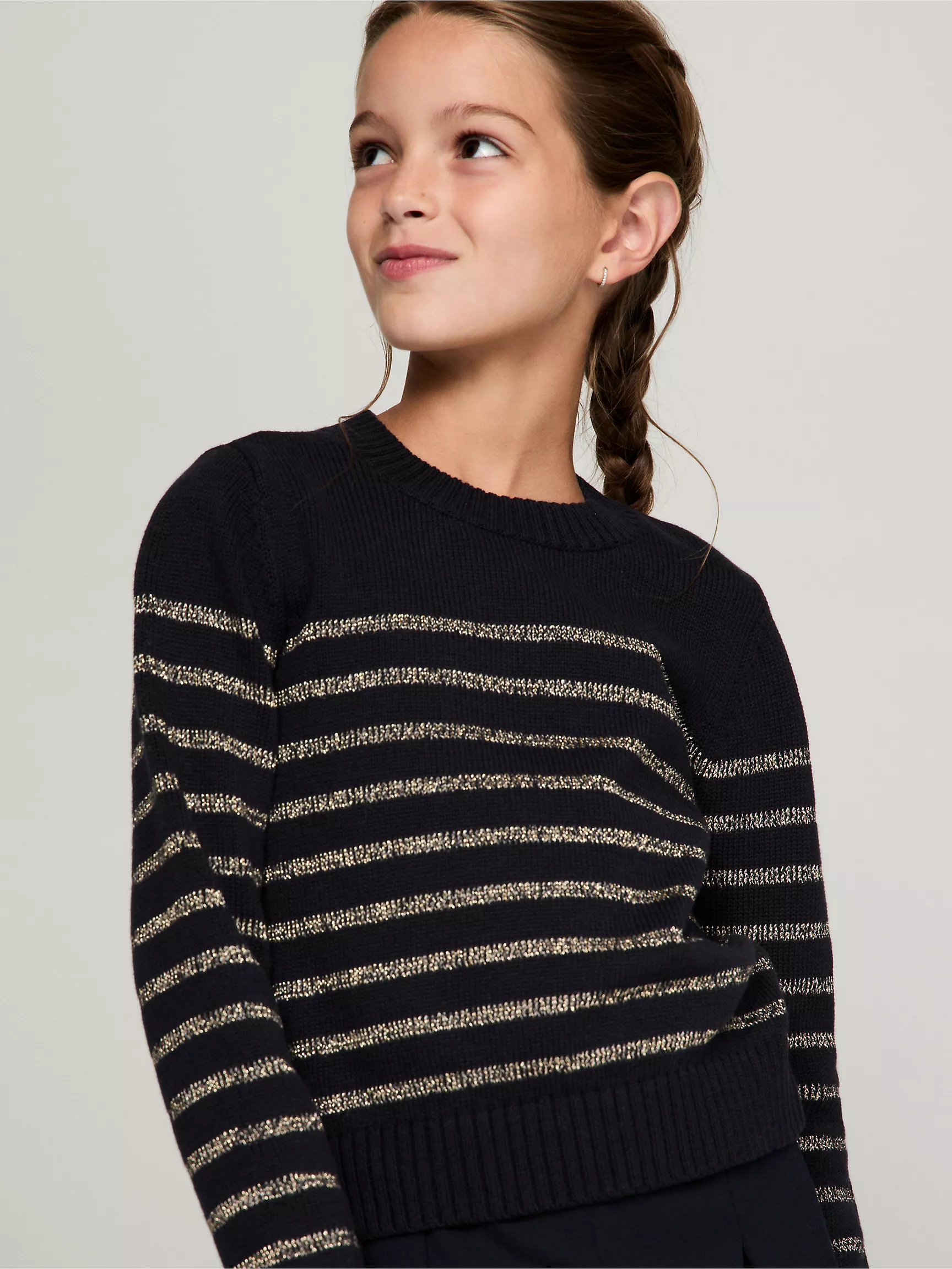 Свитер для девочки Tommy Hilfiger, Детский свитер с круглым вырезом и блестящими полосками