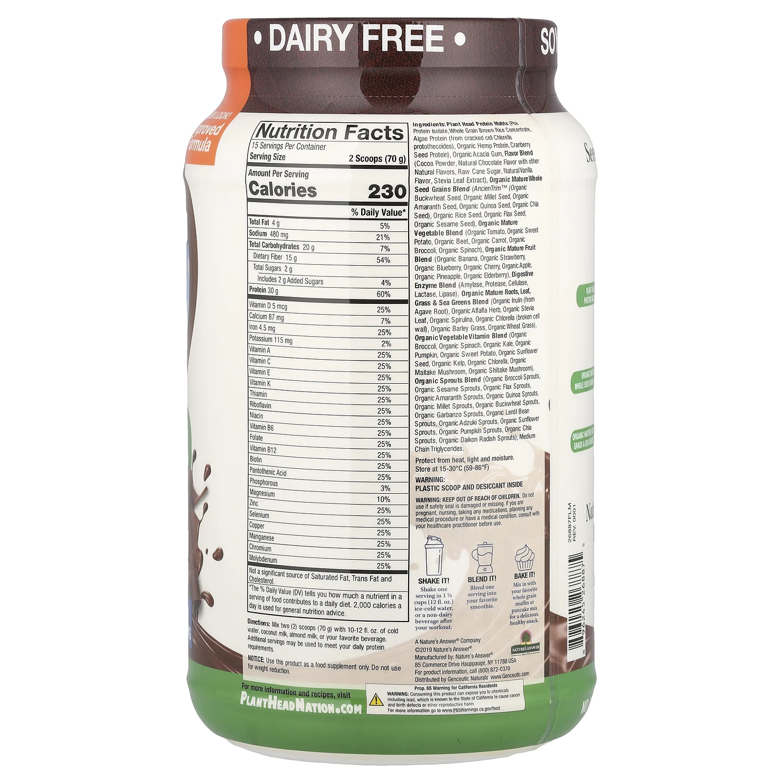 Genceutic Naturals, дополнительный источник растительного белка, клетчатки и аминокислот,шоколадный вкус, 2.3 фунта (1050 г)