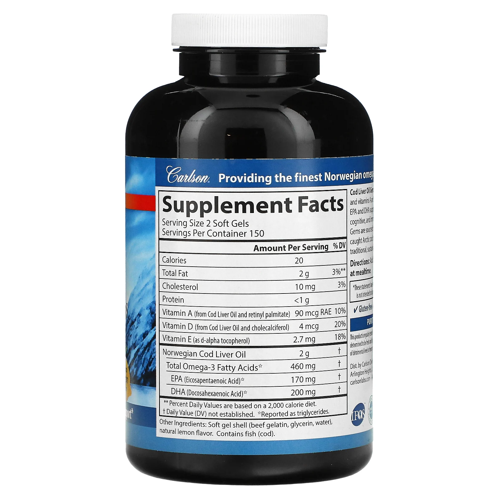 Carlson, Wild Norwegian, Cod Liver Oil Gems, жир печени дикой норвежской трески в капсулах, со вкусом натурального лимона, 460 мг, 300 капсул (230 мг в 1 капсуле)