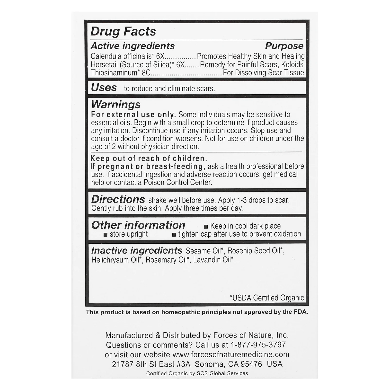 Forces of Nature, Scar, органическое растительное средство, 11 мл (0,37 жидк. унции)