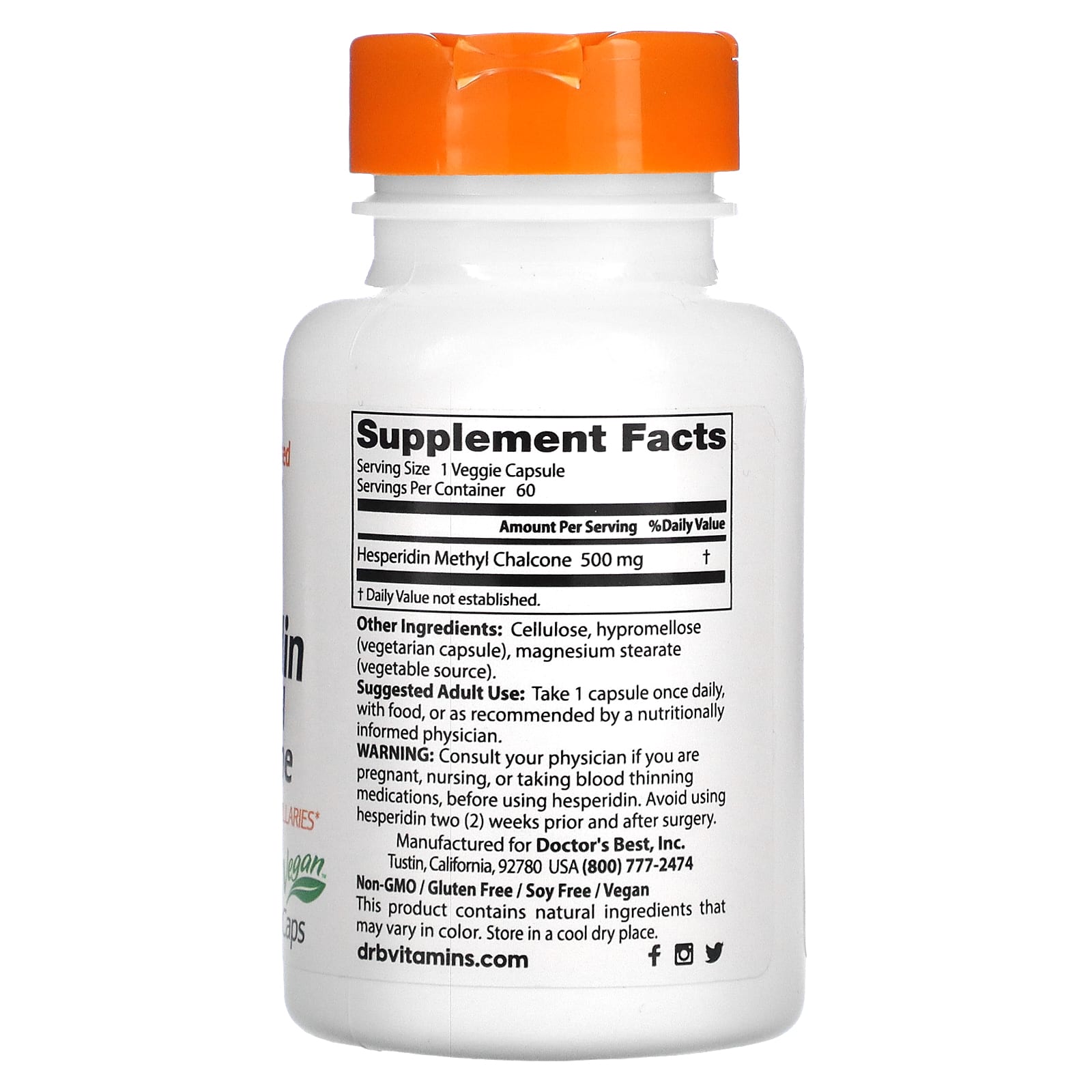 Doctor's Best, гесперидин, метил халькон, 500 мг, 60 вегетарианских капсул