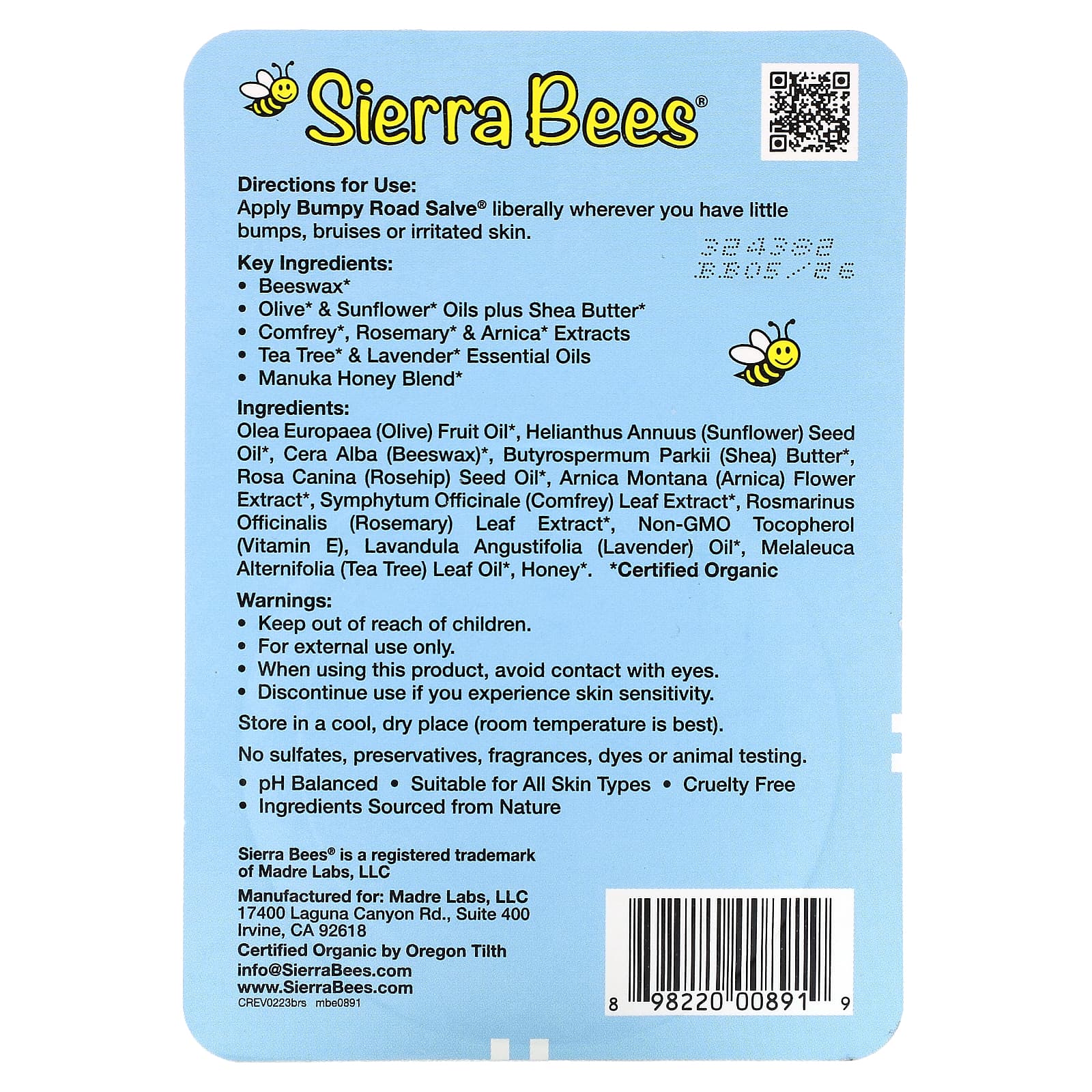 Sierra Bees, Bumpy Road Salve, мазь от ушибов, 17 г (0,6 унции)