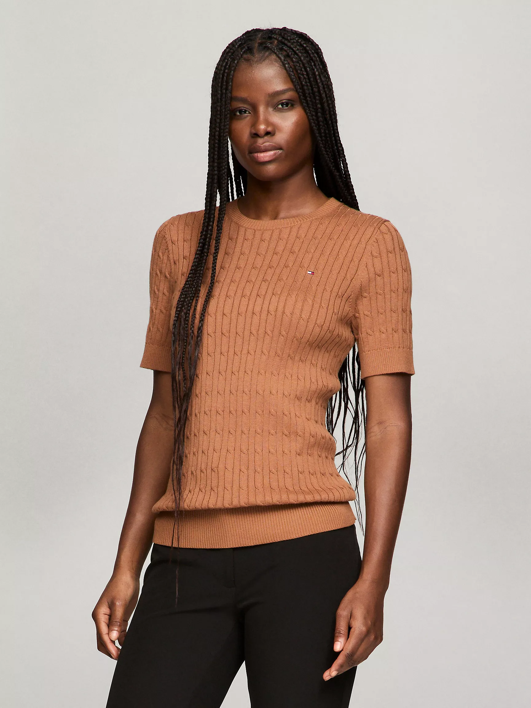 Женский свитер Tommy Hilfiger, Свитер с коротким рукавом и узором "косы"