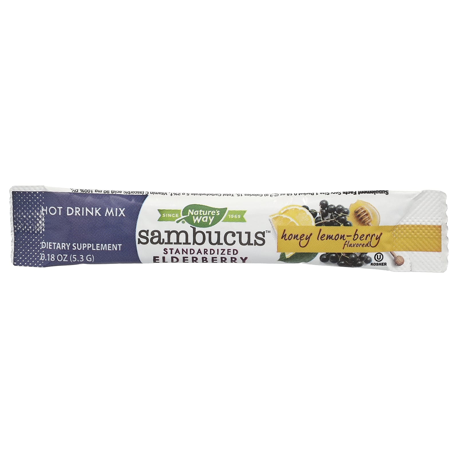 Nature's Way, Sambucus, смесь для приготовления горячих напитков, стандартизированная бузина, мед, лимон и ягоды, 10 пакетиков по 5,1 г (0,18 унции)