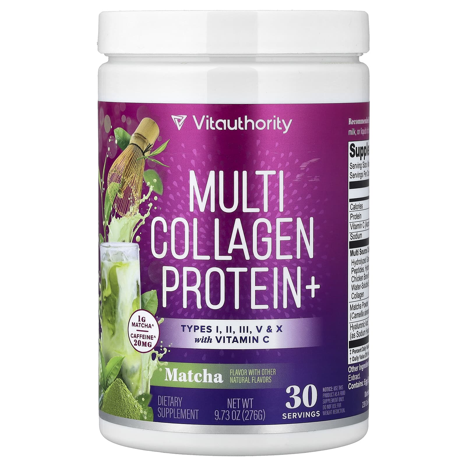 Vitauthority, Collagen Protein+, мультиколлагеновый протеин, матча, 276 г (9,73 унции)