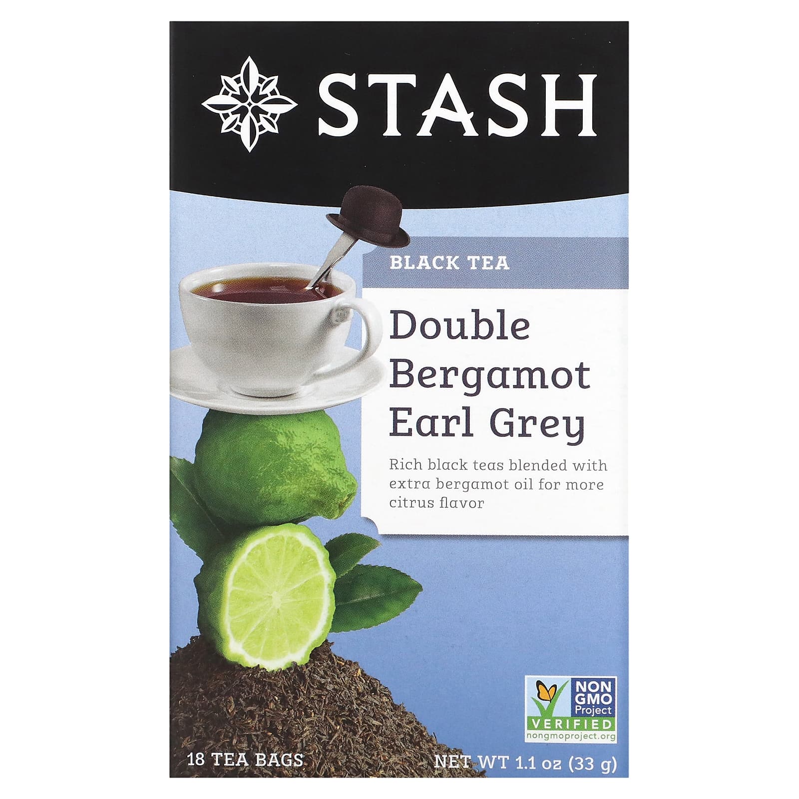 Stash Tea, Earl Grey, черный чай, двойной бергамот, 18 чайных пакетиков, 33 г (1,1 унции)