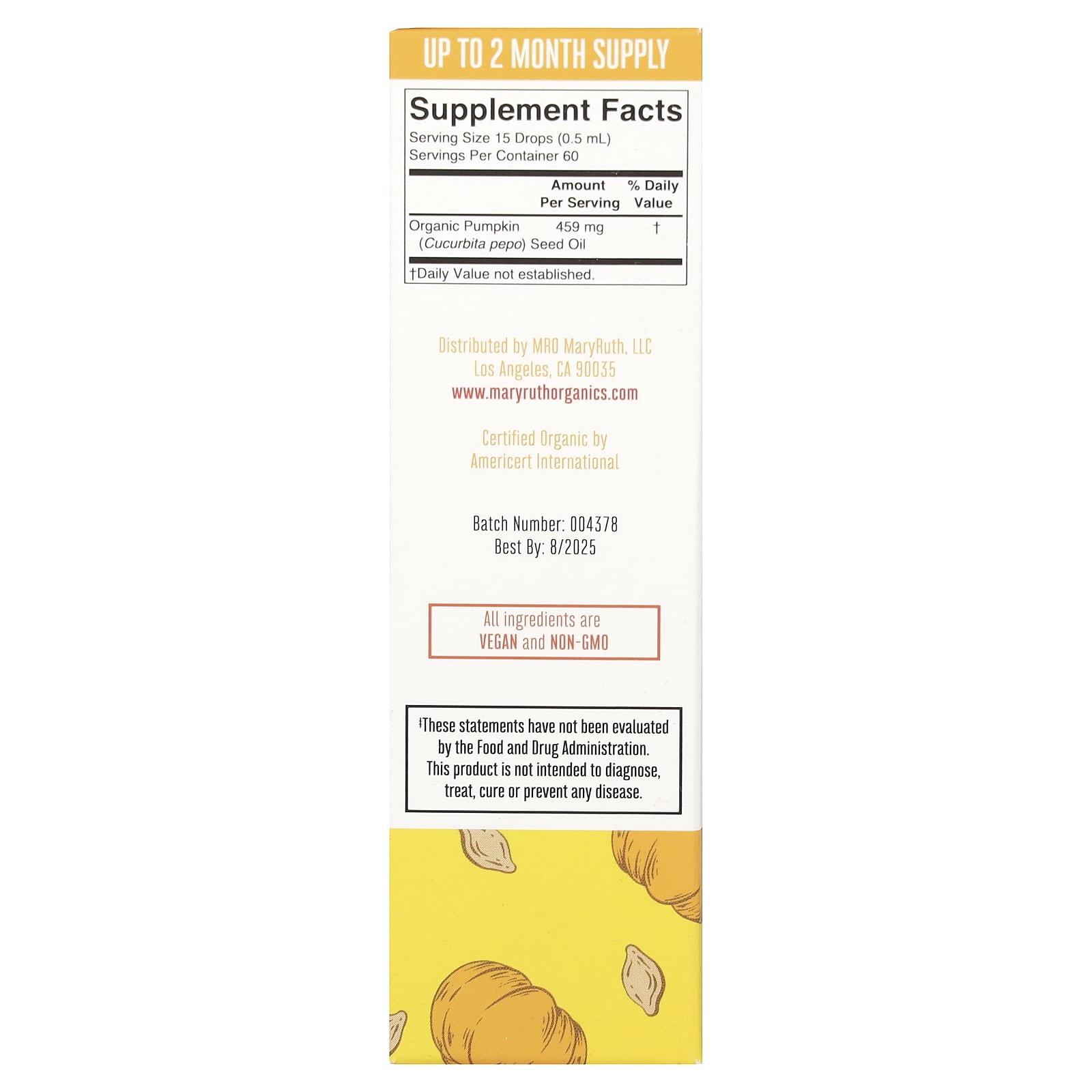 MaryRuth's, органическое тыквенное масло, капли, без спирта, 30 мл (1 жидк. унция)