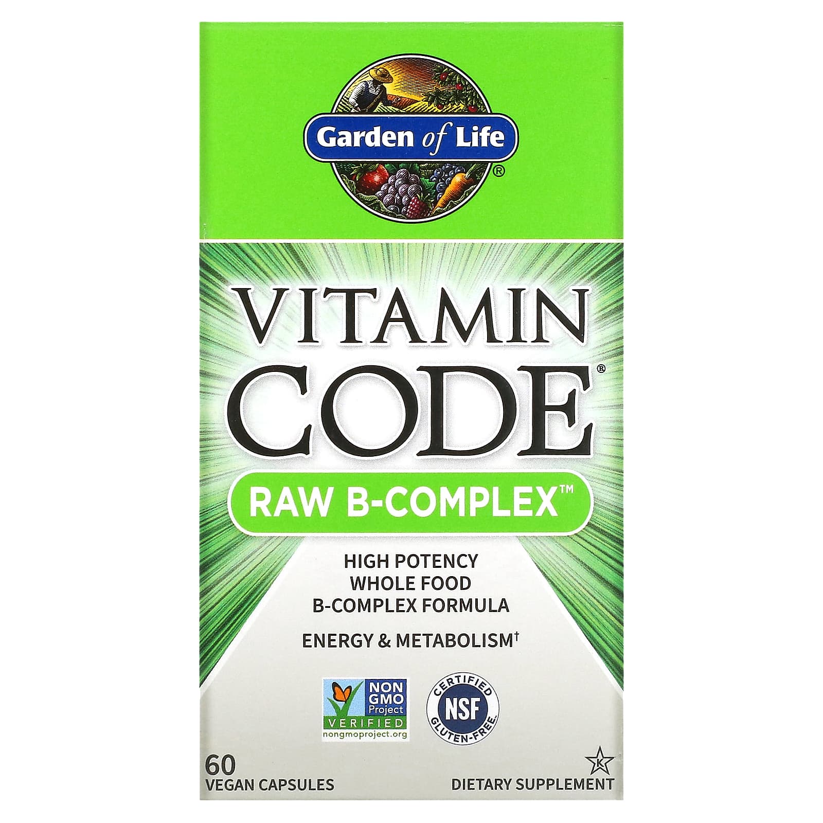 Garden of Life, Vitamin Code, Raw B-Complex, комплекс витаминов группы В, 60 веганских капсул