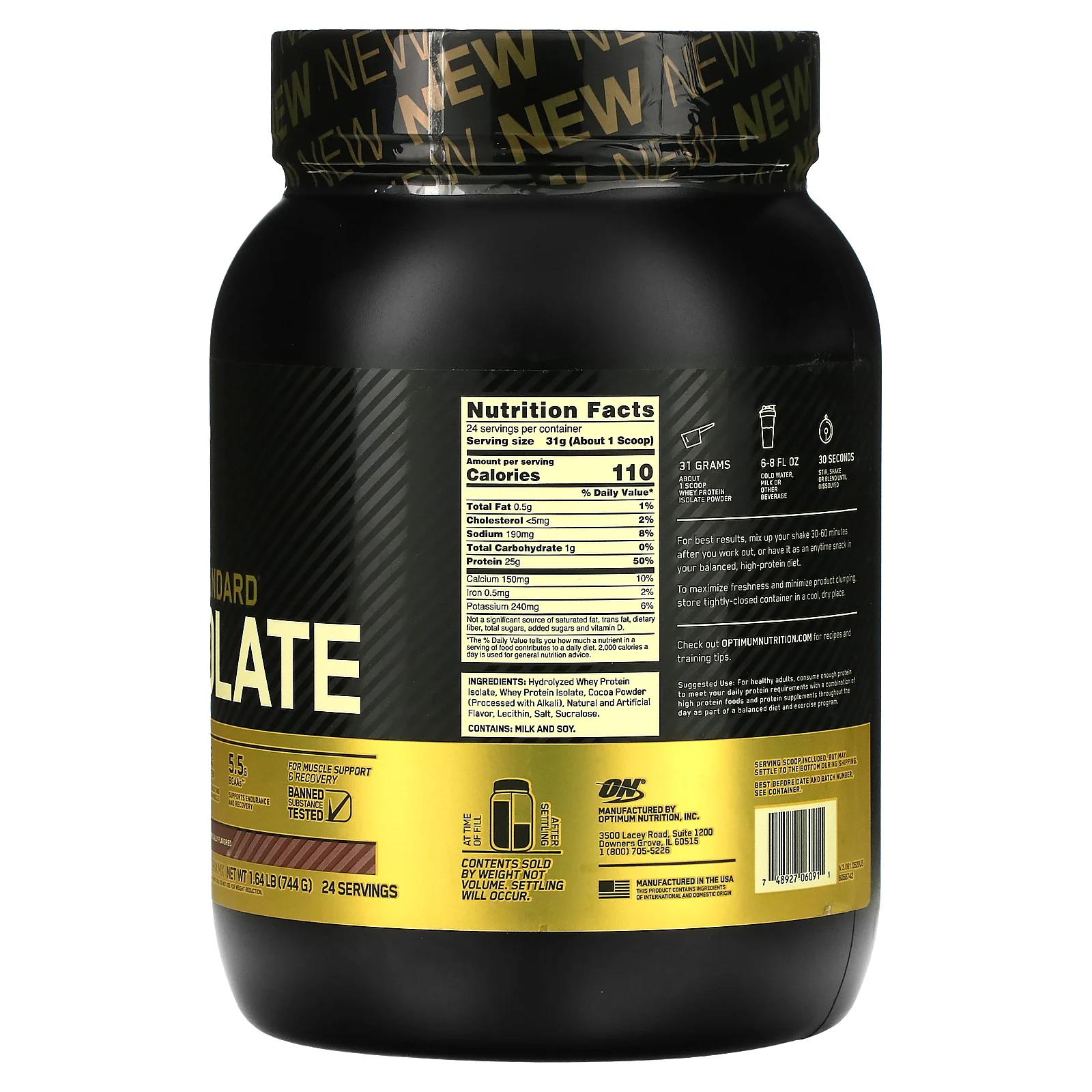 Optimum Nutrition, Gold Standard 100% Isolate, изолят, шоколадный вкус, 744 г (1,64 фунта)