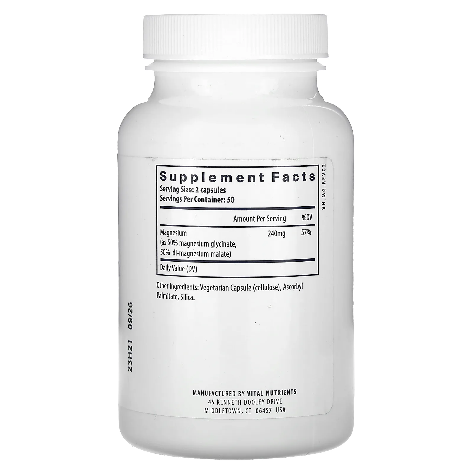 Vital Nutrients, магний, 100 веганских капсул