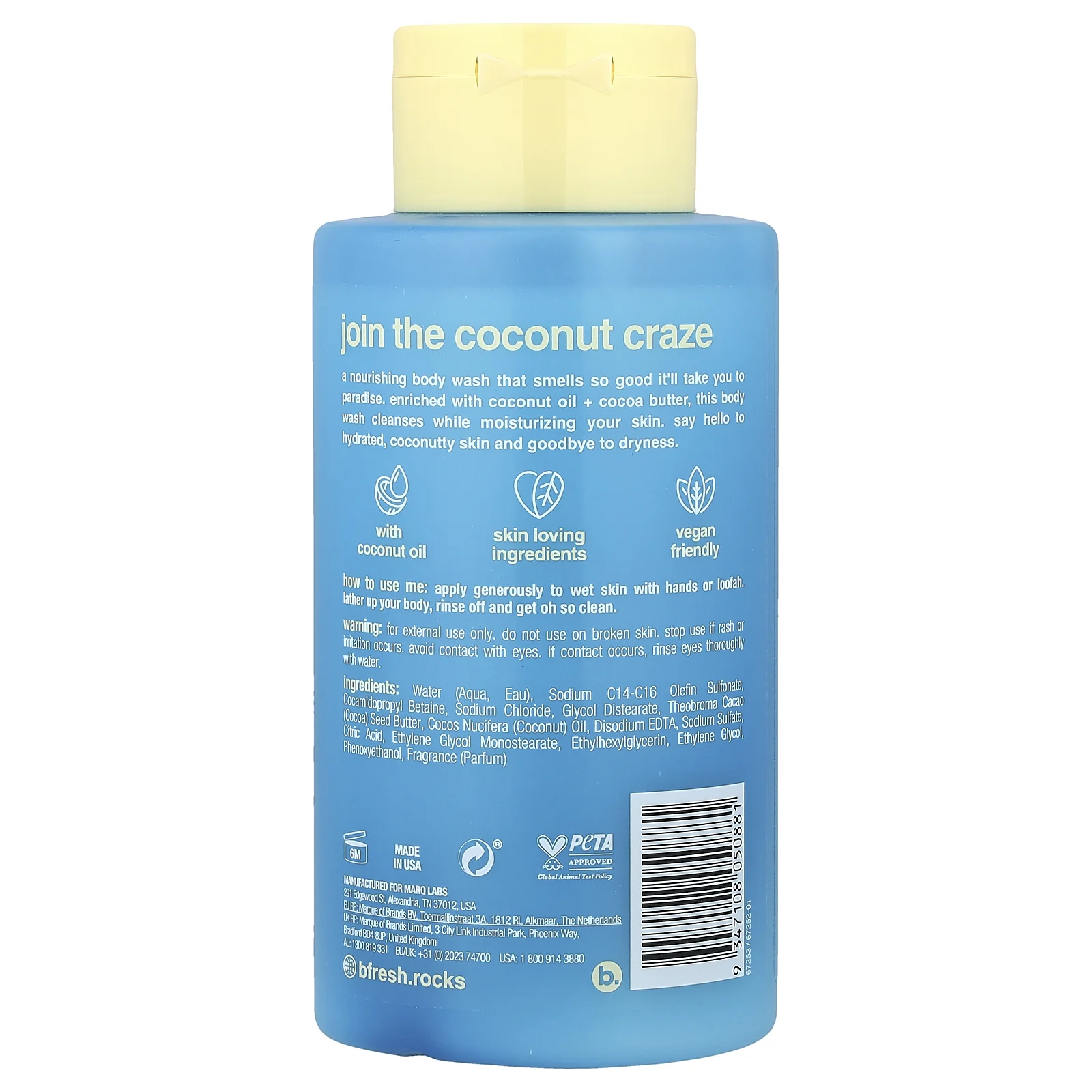 b.fresh, A Coconut A Day, увлажняющий гель для душа, прохладный кокос, 473 мл (16 жидк. унций)