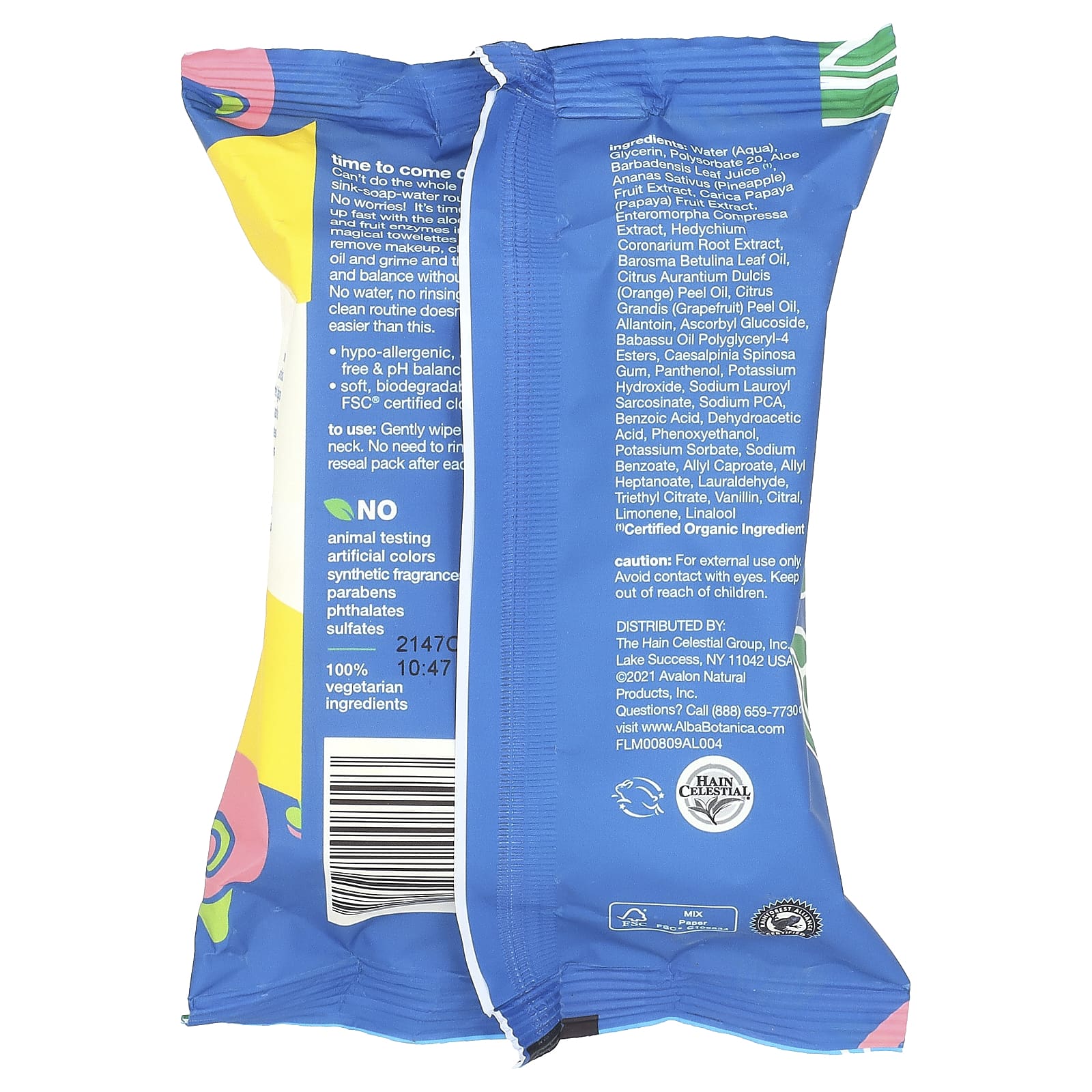 Alba Botanica, Hawaiian, очищающие салфетки 3 в 1, с ананасовым ферментом, 25 влажных салфеток