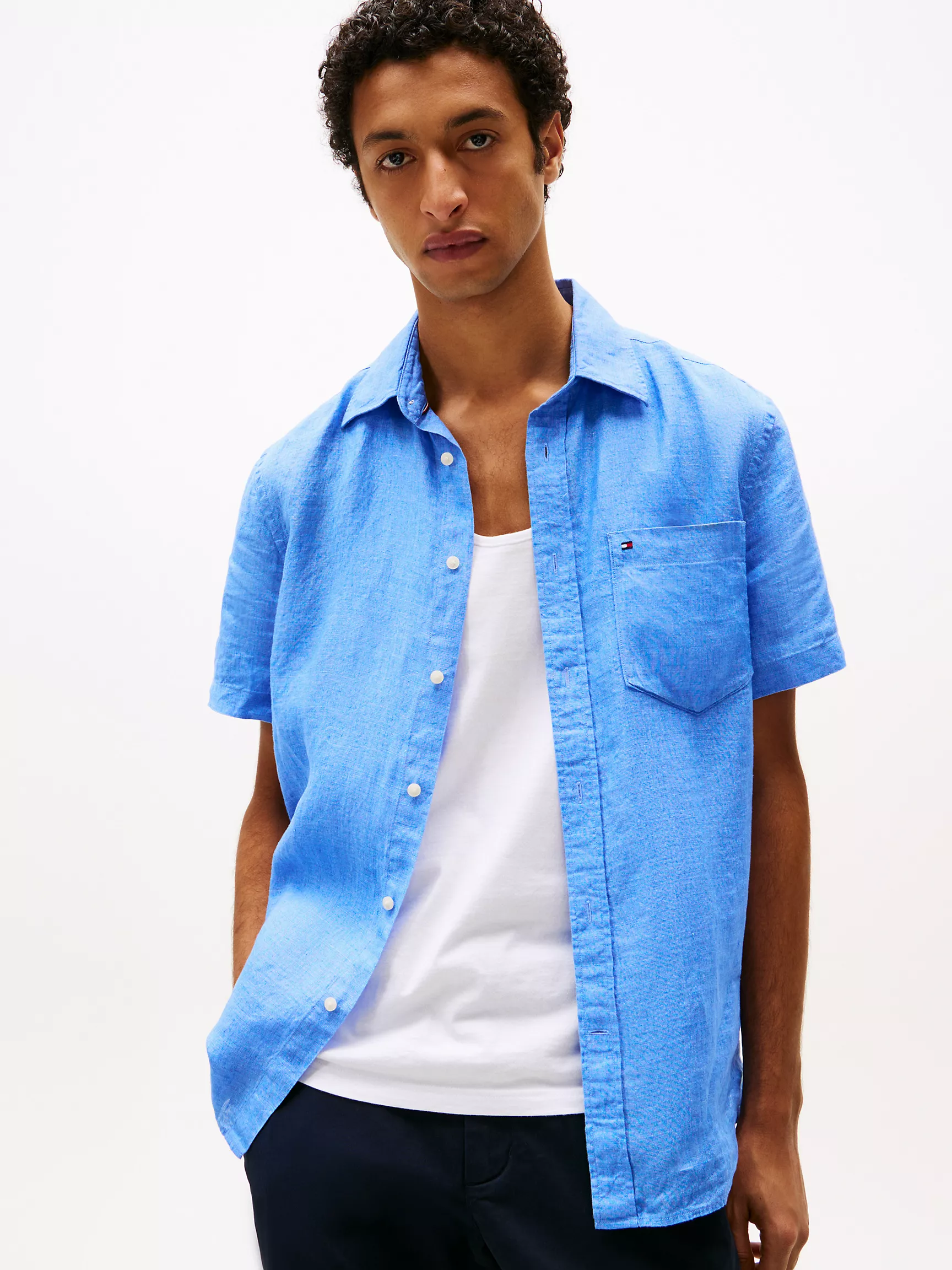 Мужская рубашка Tommy Hilfiger, Рубашка из окрашенного льна с короткими рукавами