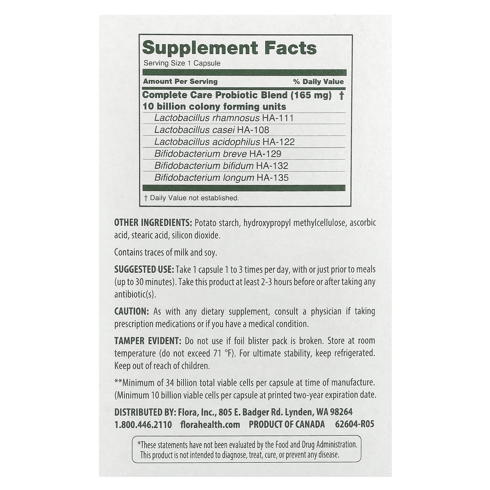 Flora, полный пробиотик, 34 млрд КОЕ, 30 вегетарианских капсул