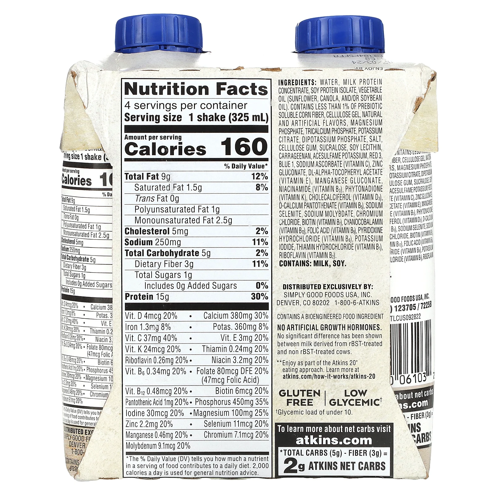 Atkins, Насыщенный протеином коктейль, клубника, 4 коктейля, по 325 мл (11 жидк. Унций)