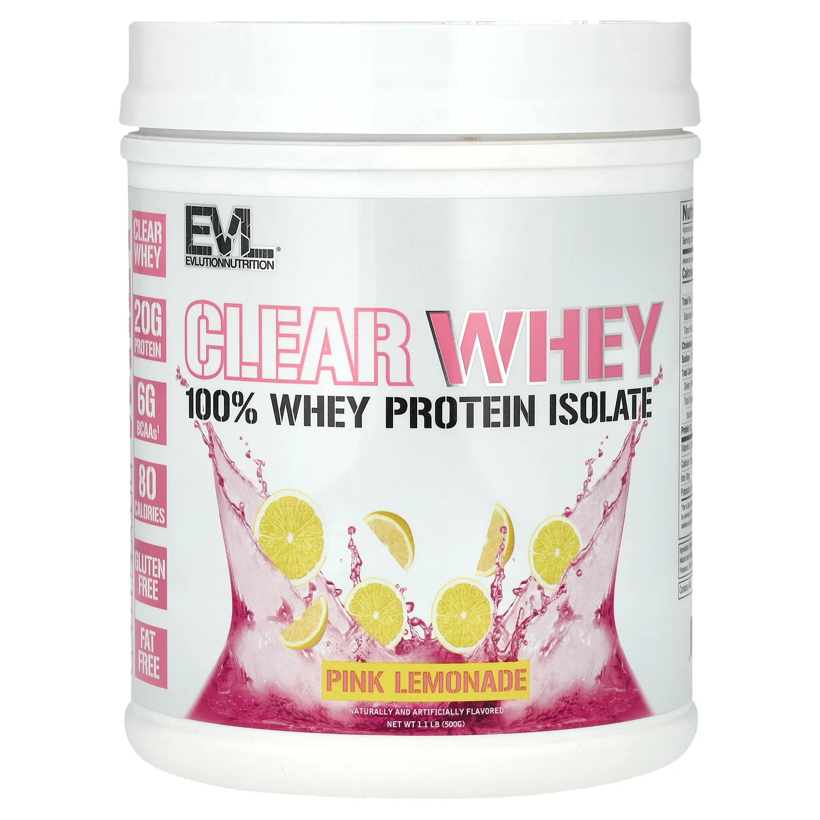EVLution Nutrition, Clear Whey, 100% изолят сывороточного протеина, со вкусом розового лимонада, 500 г (1,1 фунта)