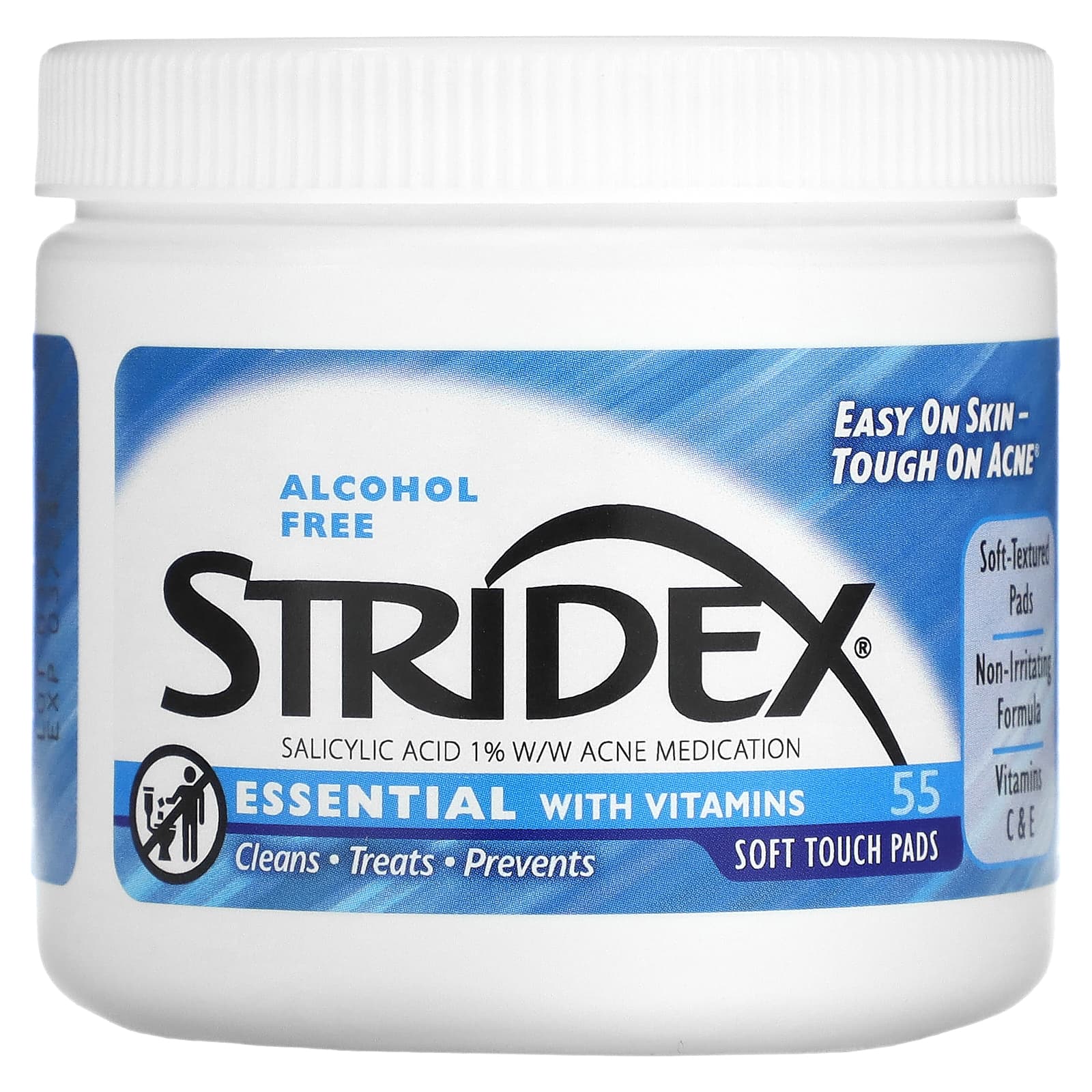 Stridex, Single-Step Acne Control, не содержащие спирта , 55 мягких салфеток, 4.21 в каждой