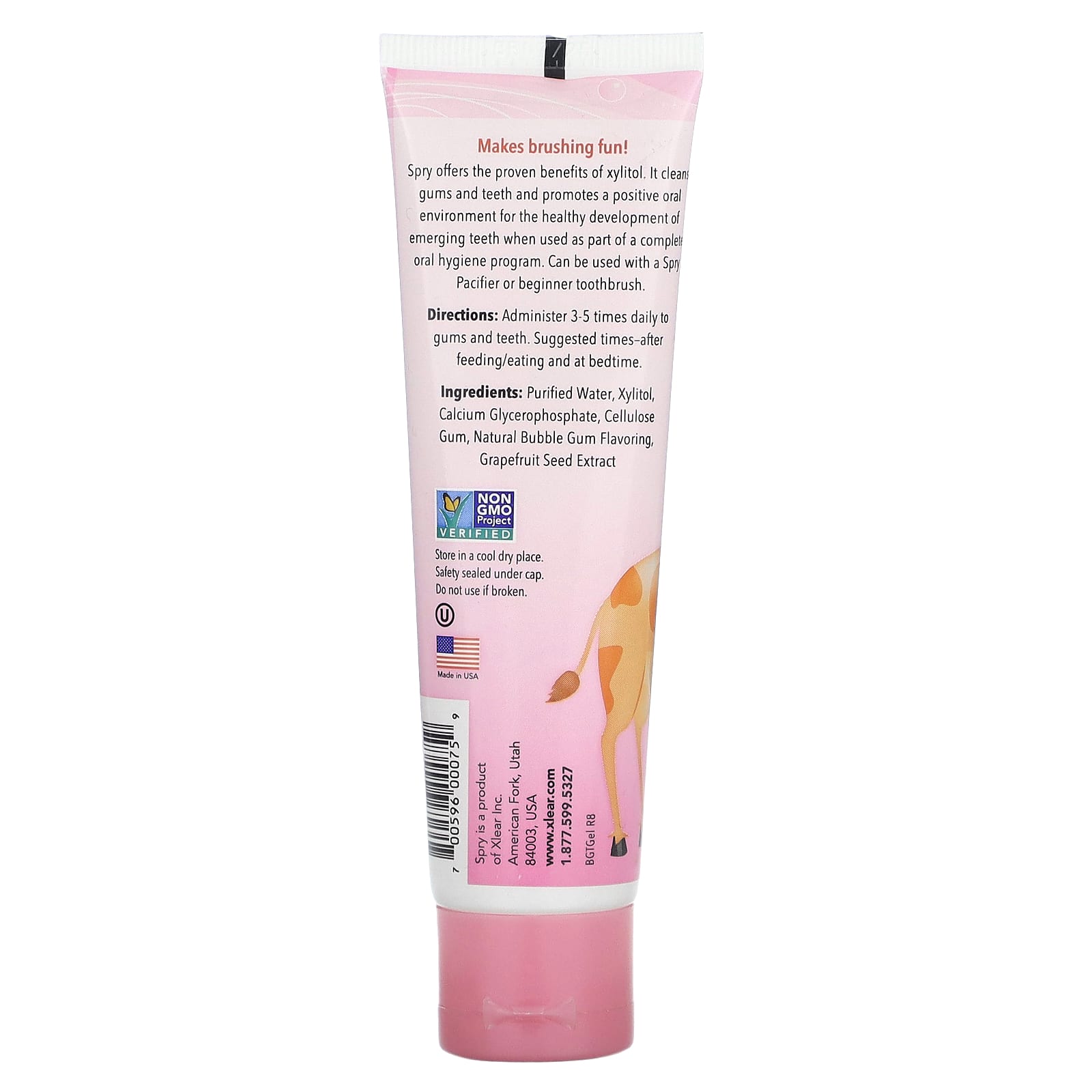 Xlear, Kid's Spry, зубной гель с ксилитолом, 3 месяца и старше, натуральный вкус жевательной резинки, 60 мл (2,0 жидк. унции)