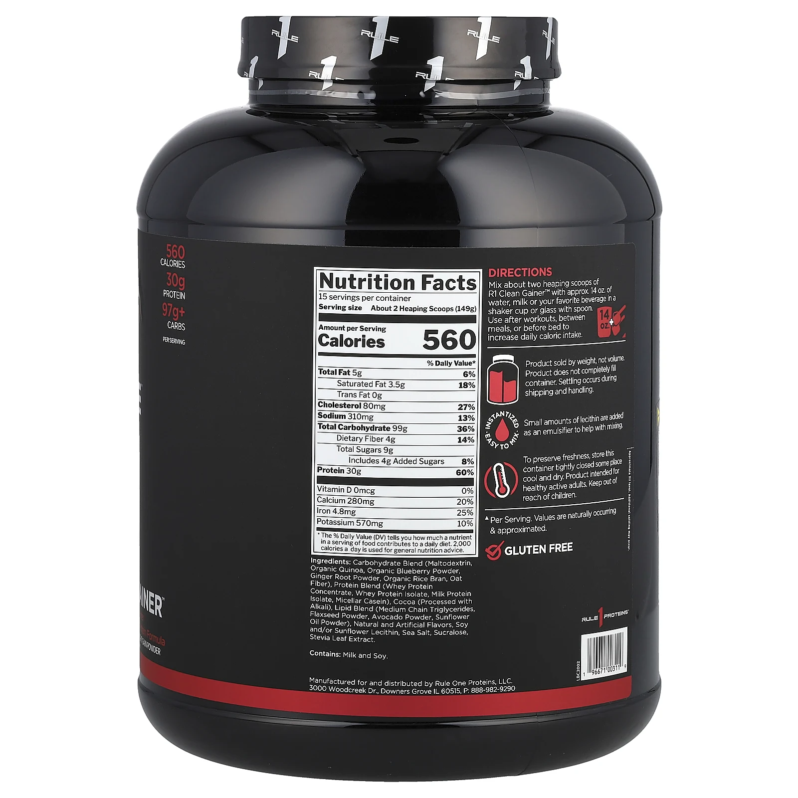 Rule One Proteins, Clean Gainer, шоколадная помадка, 2,24 кг (4,93 фунта)