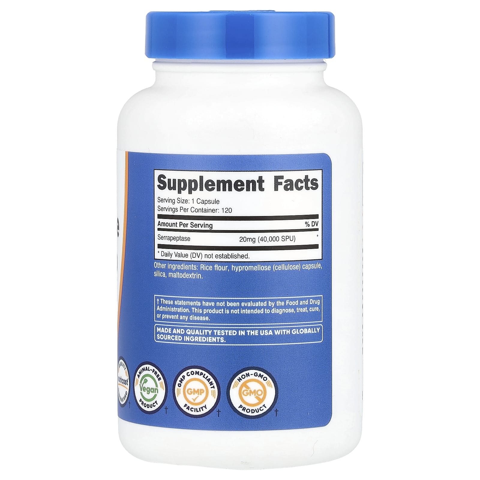 Nutricost, серрапептаза, 40 000 SPU, 120 капсул