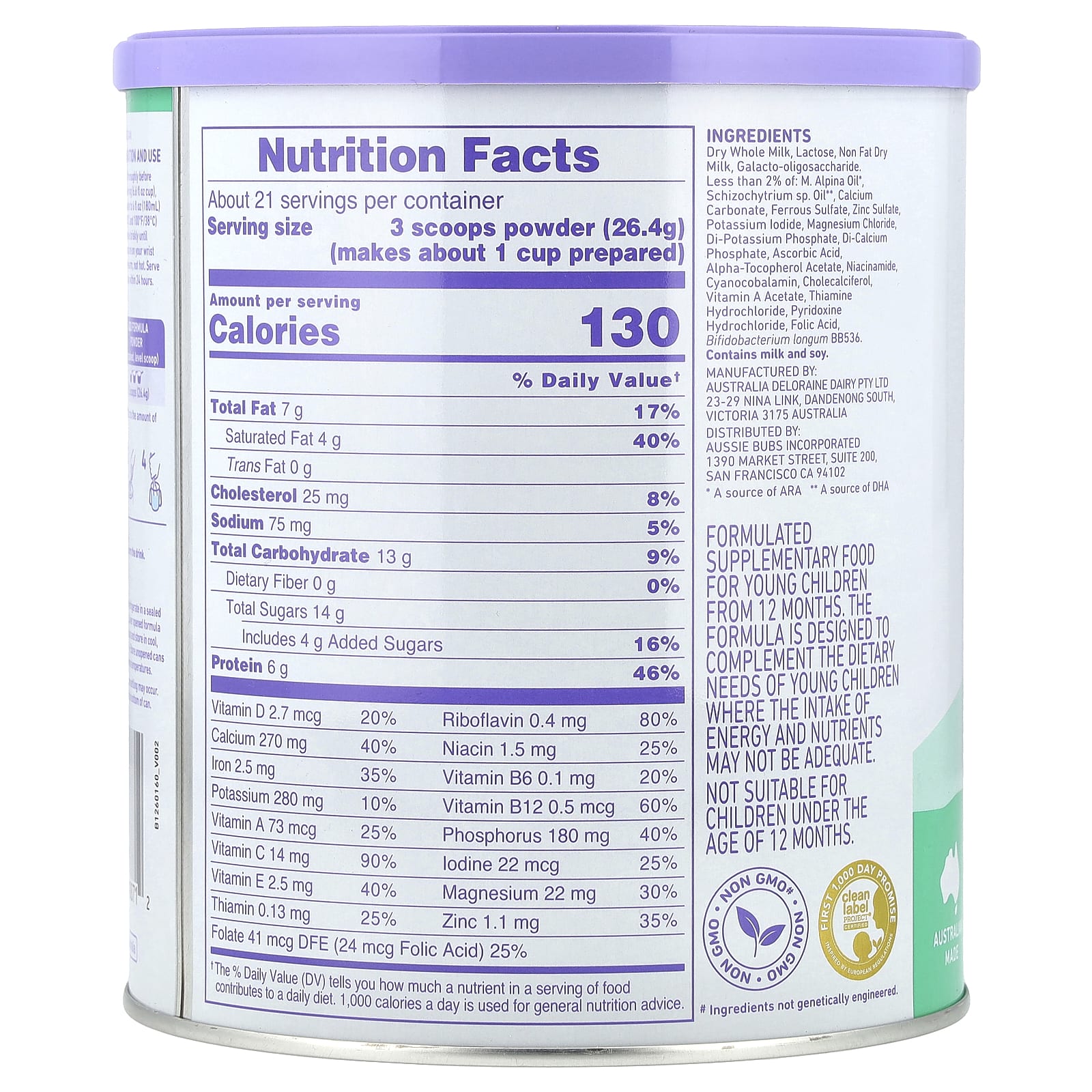 Aussie Bubs, 365 Day Grass Fed, пищевой порошок для малышей, от 12 до 36 месяцев, 567 г (20 унций)