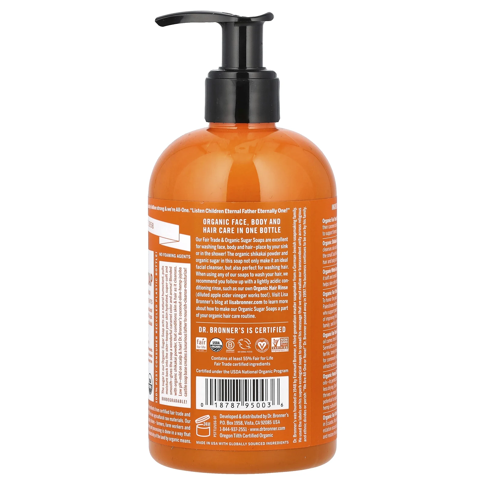 Dr. Bronner's, Органическое сахарное мыло 4 в 1, для рук, лица, тела и волос, чайное дерево, 355 мл (12 жидк. Унций)