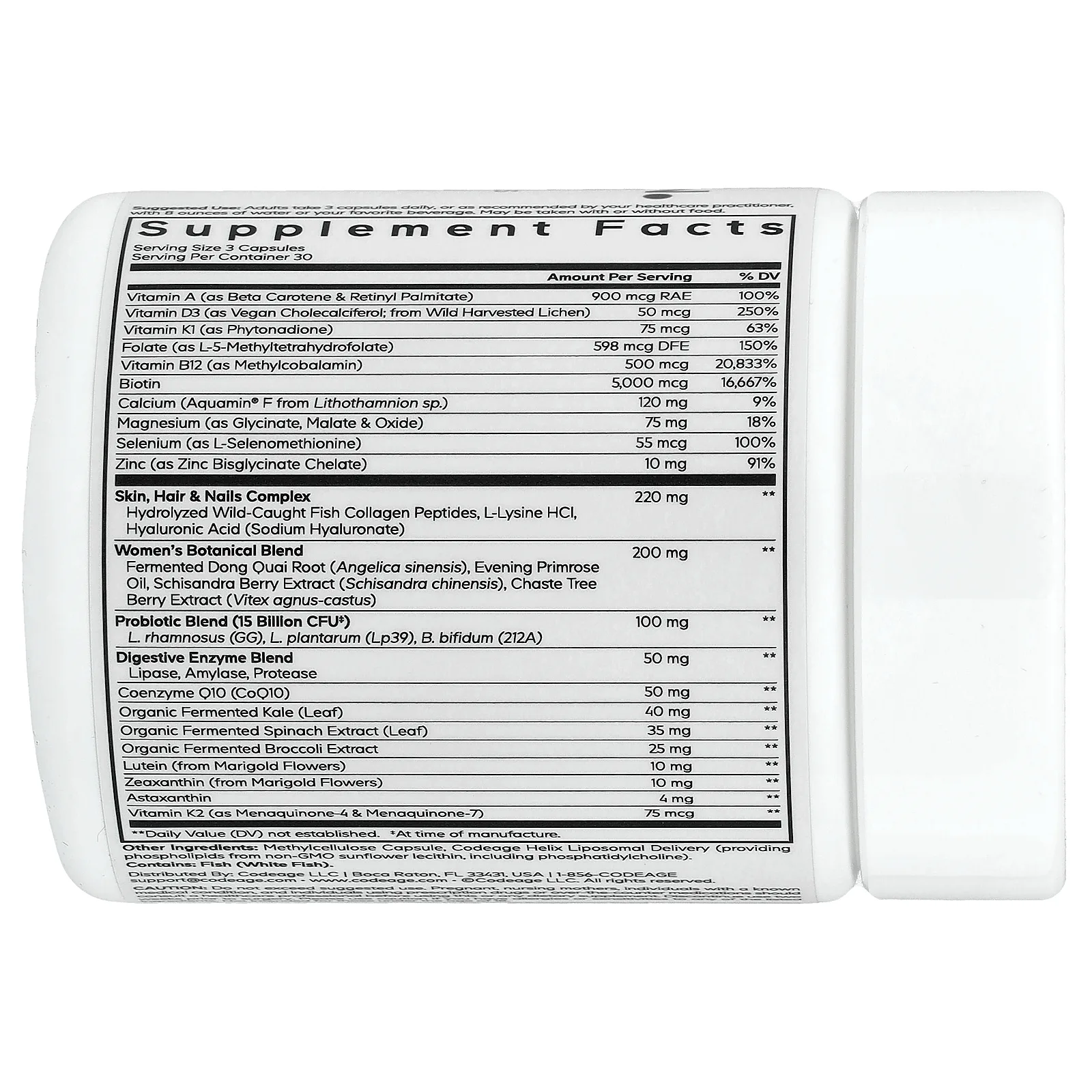 Codeage, мультивитамины для женщин, Platinum, 90 растительных капсул