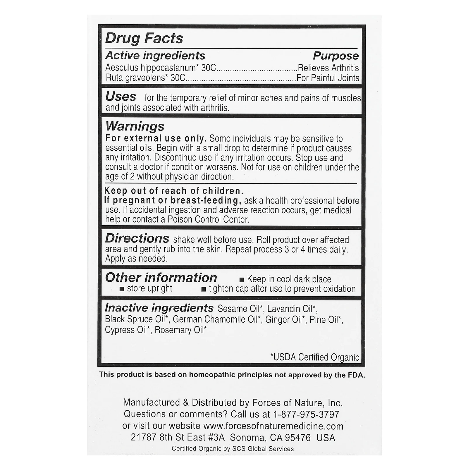Forces of Nature, ролик от боли в суставах, органическое растительное средство, 4 мл (0,14 жидк. унции)