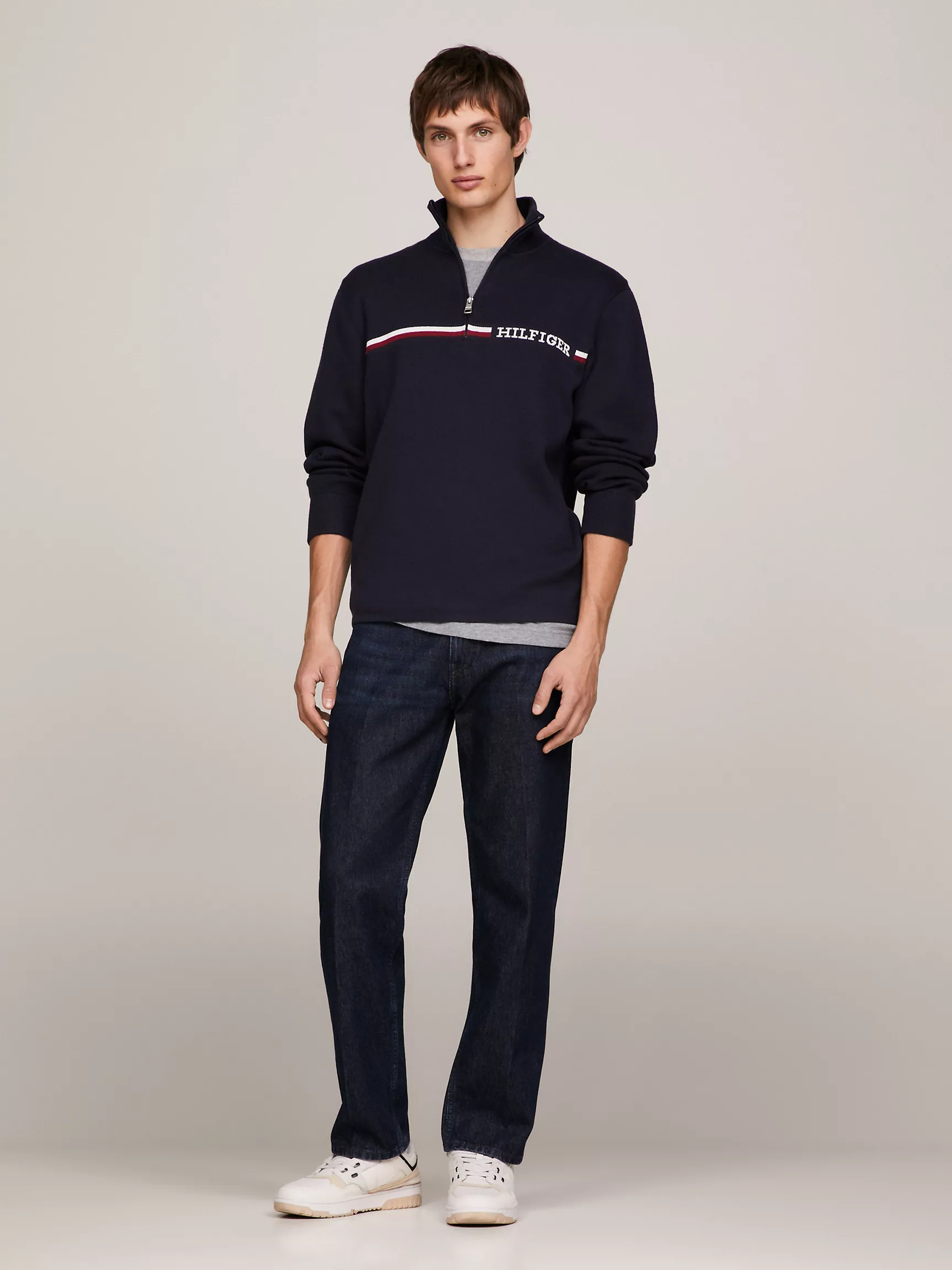 Мужской свитер Tommy Hilfiger, Свитер с молнией на четверть длины и полосками Monotype