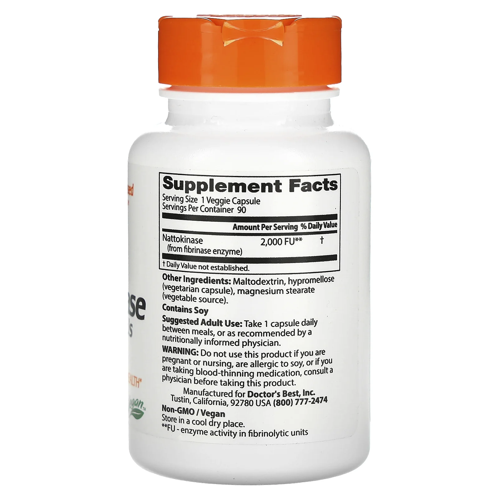 Doctor's Best, наттокиназа, 2000 FU, 90 вегетарианских капсул