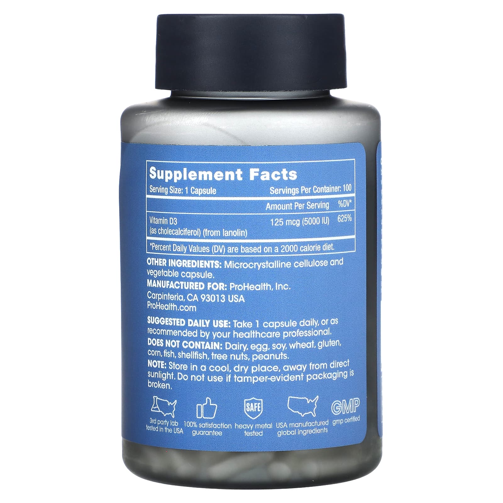 ProHealth Longevity, D3, 125 мкг (5000 МЕ), 100 капсул