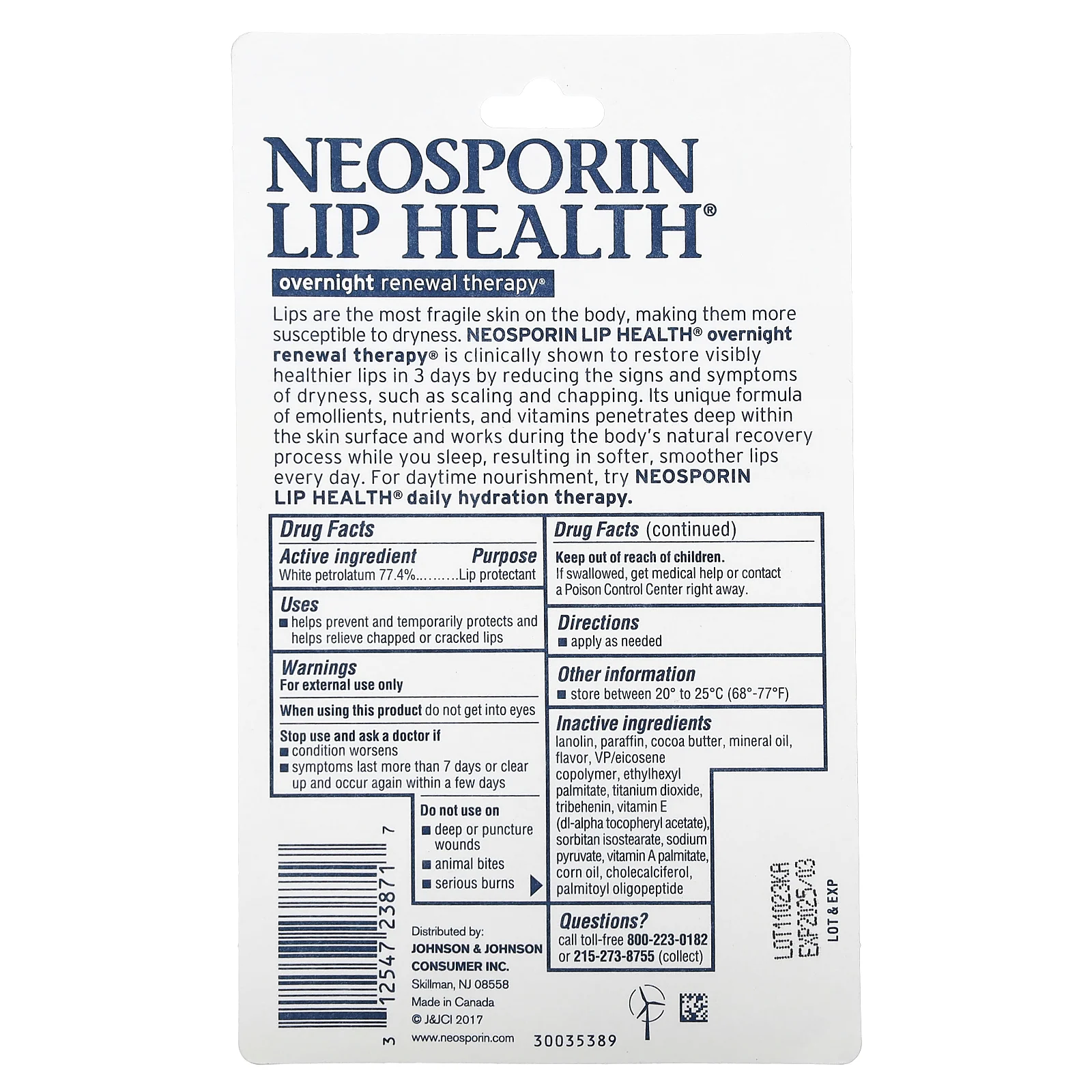 Neosporin, Обновляющая ночная терапия, бальзам для губ из белого вазелина, 0,27 унции (7,7 г)