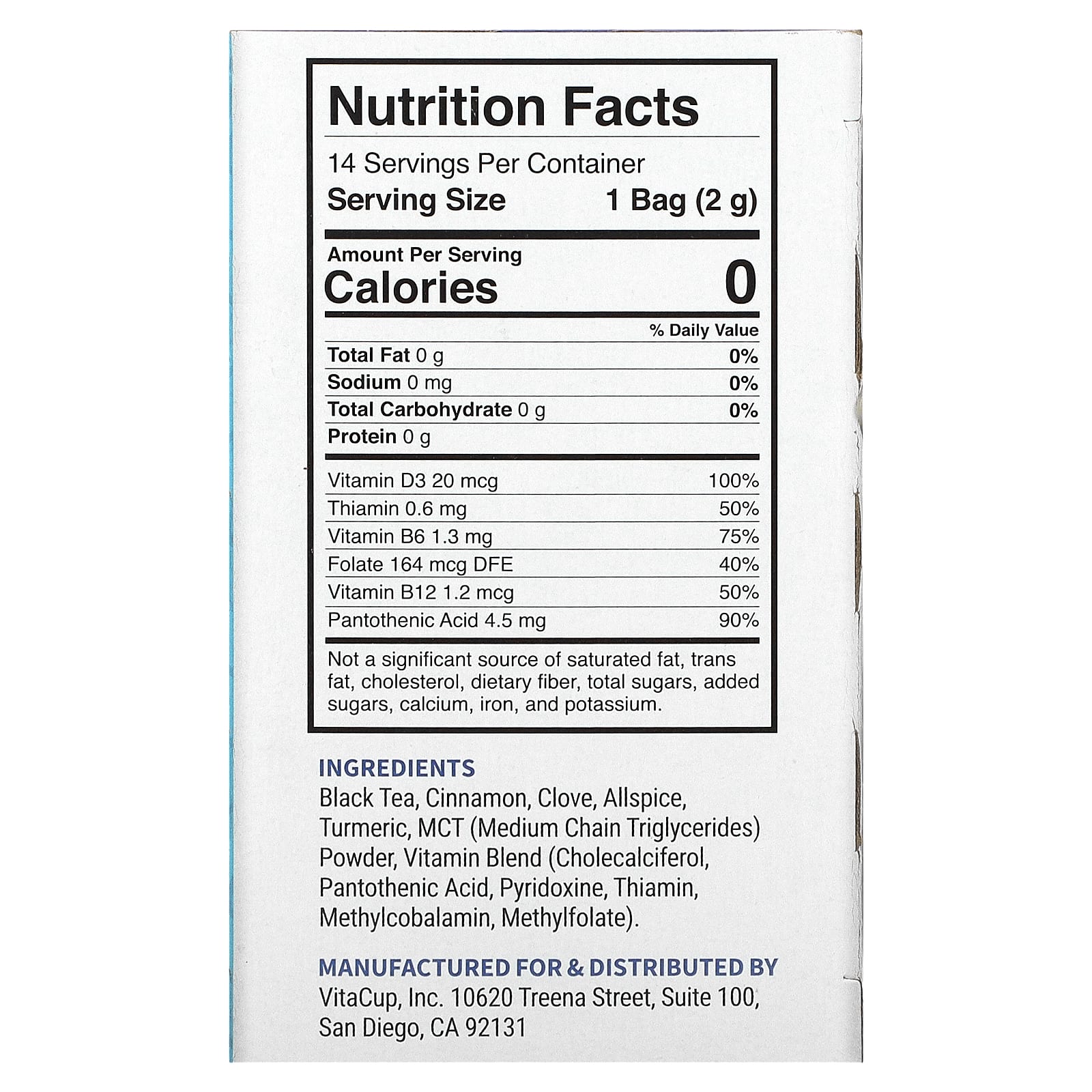 VitaCup, Genius Tea, черный чай, 14 пакетиков по 2 г (0,07 унции)