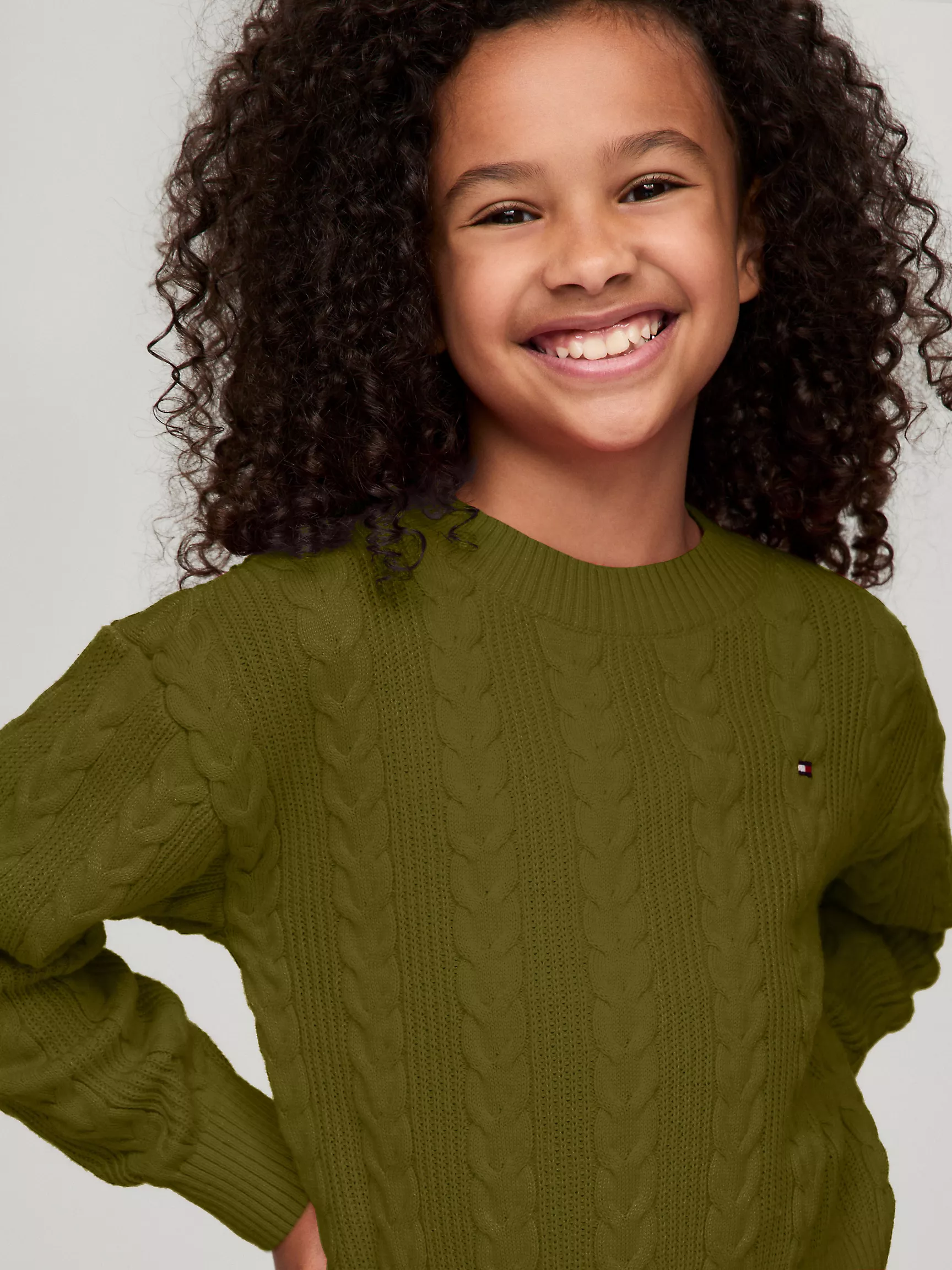Свитер для девочки Tommy Hilfiger, Детский вязаный свитер с узором "косы" и круглым вырезом