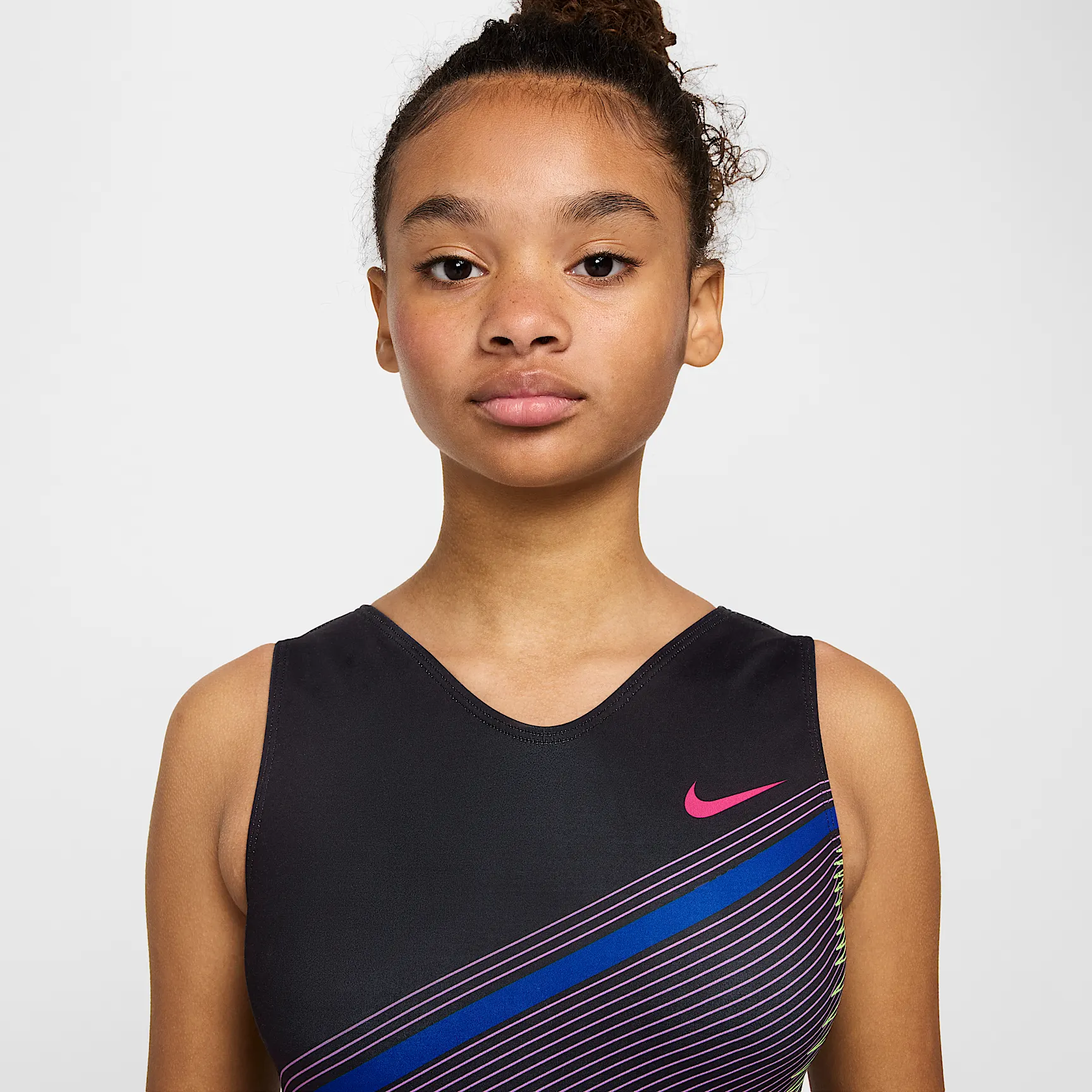 Nike Gymnastics Diagonal Stripe Printed Performance Leotard
