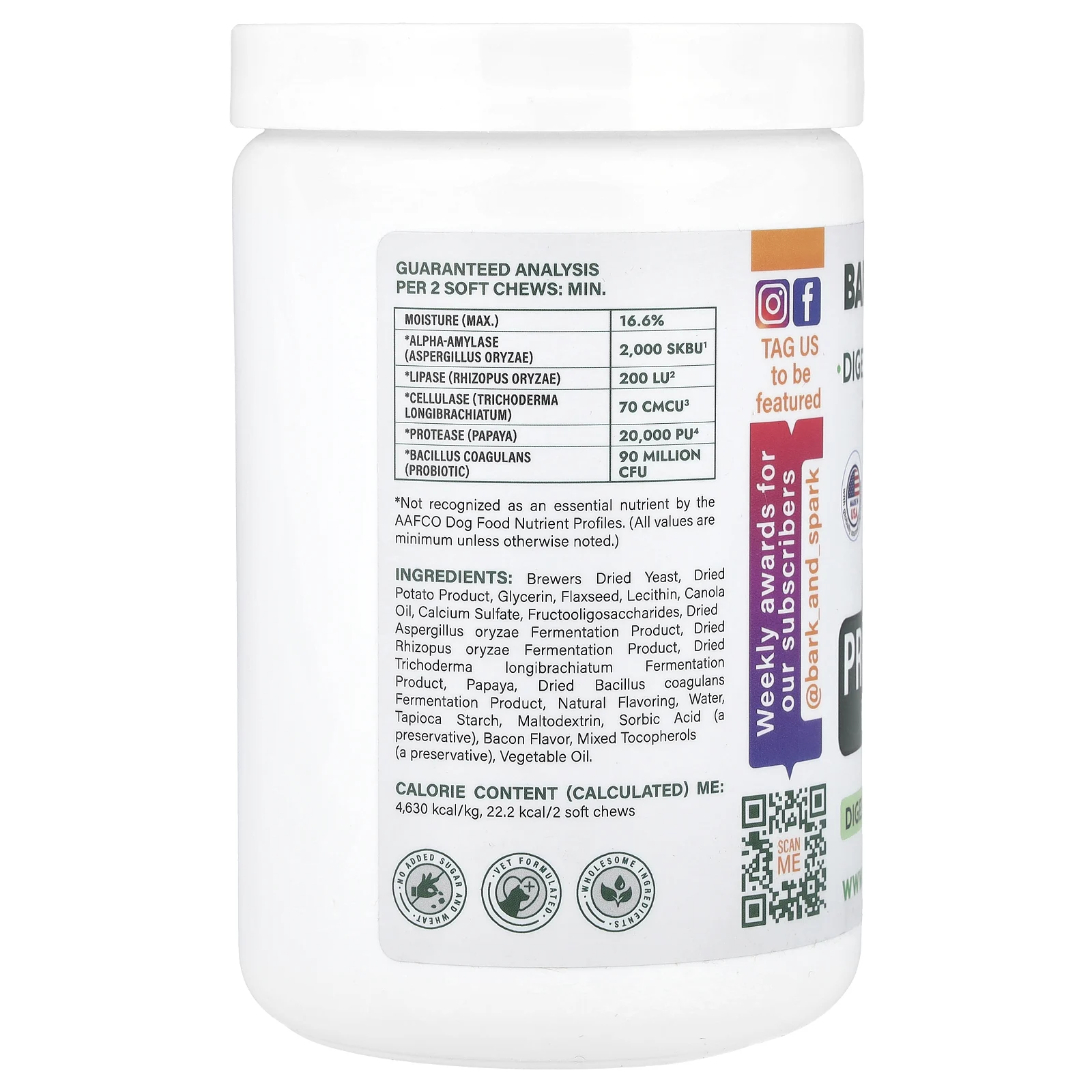 Bark&Spark, Probiotics For Dogs, Bacon, 180 Soft Chews, 15.2 oz (432 g)