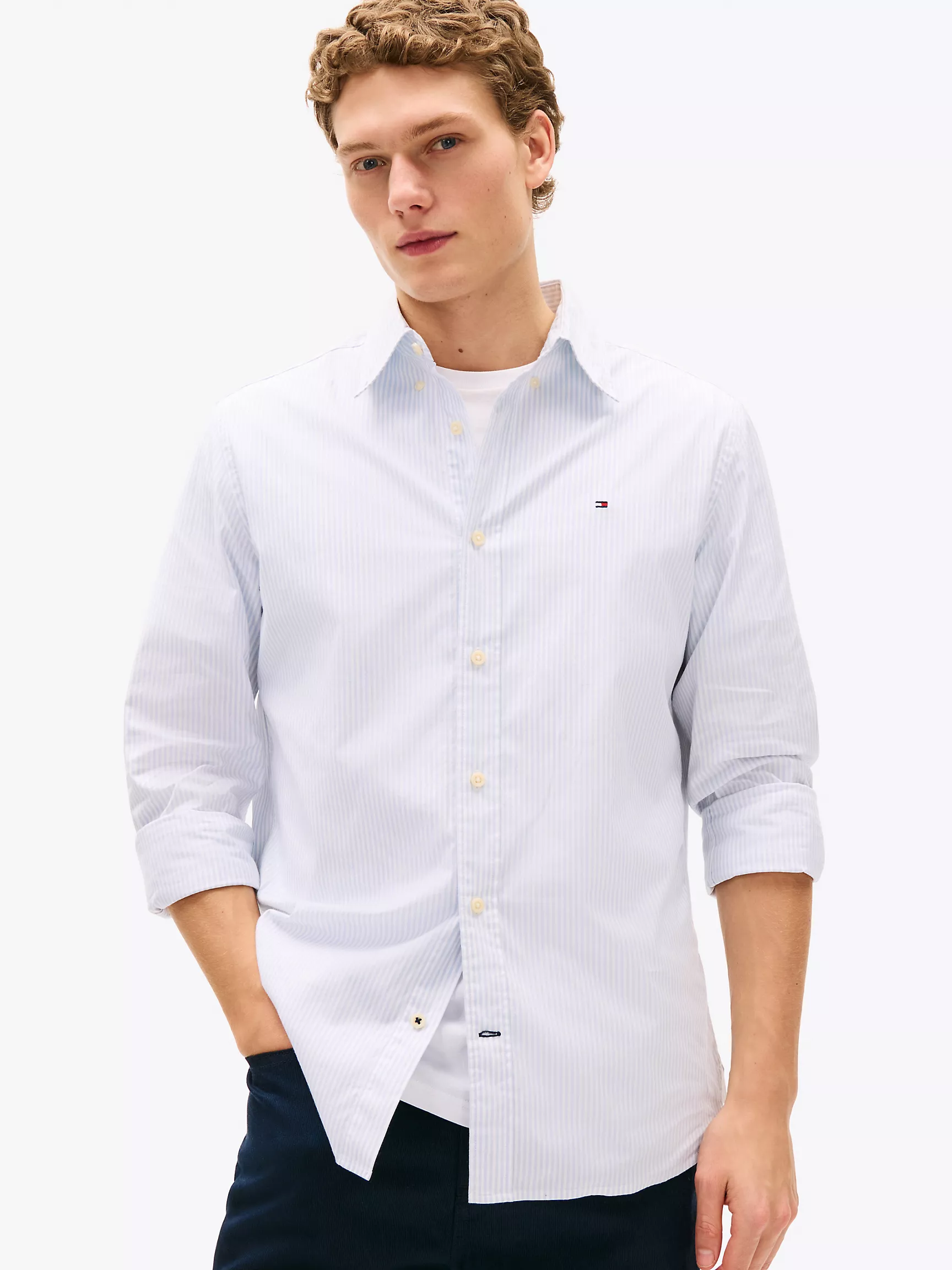 Мужская рубашка Tommy Hilfiger, Полосатая эластичная рубашка из поплина стандартного кроя