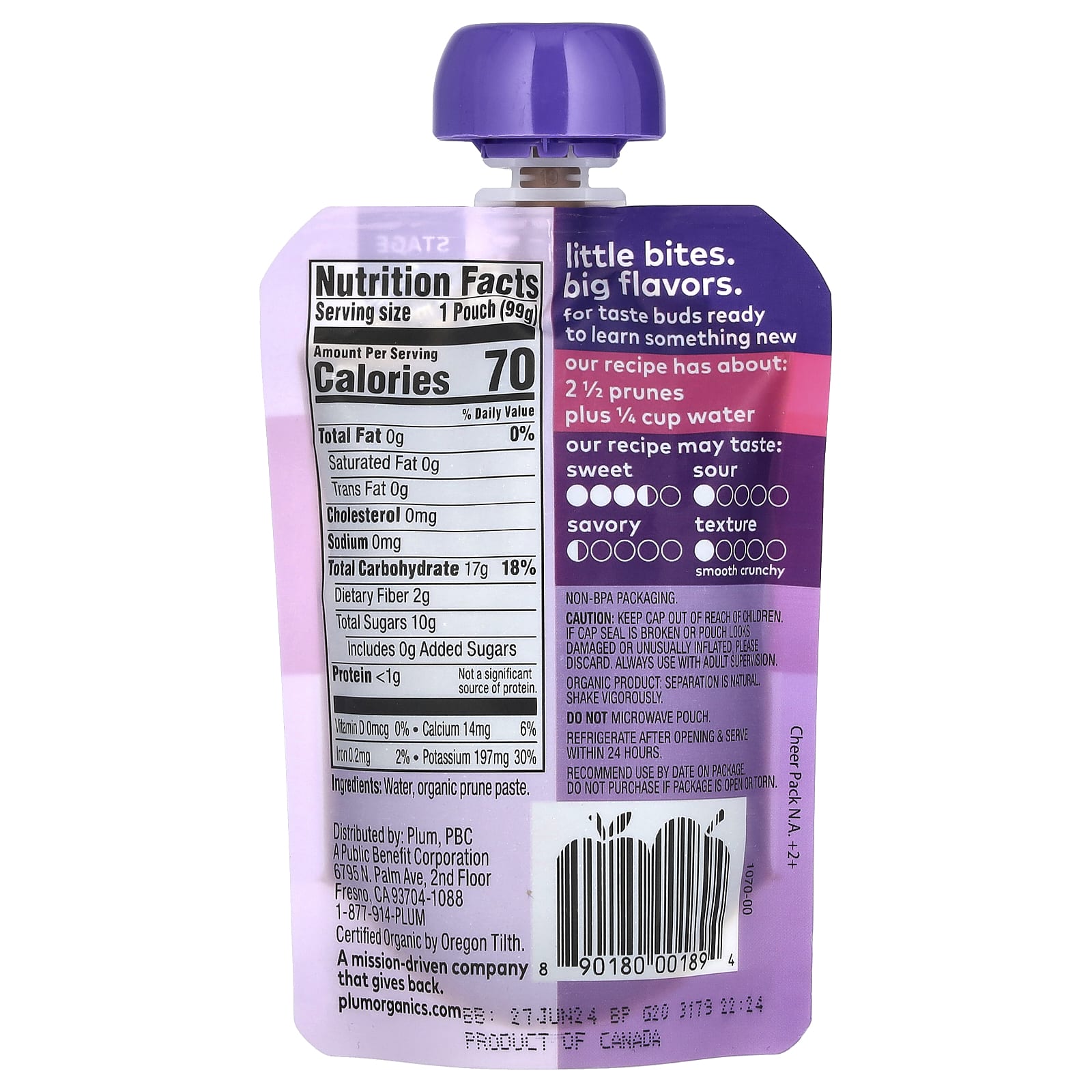 Plum Organics, Органическое детское питание, этап 1, просто чернослив, 99 г (3,5 унции)