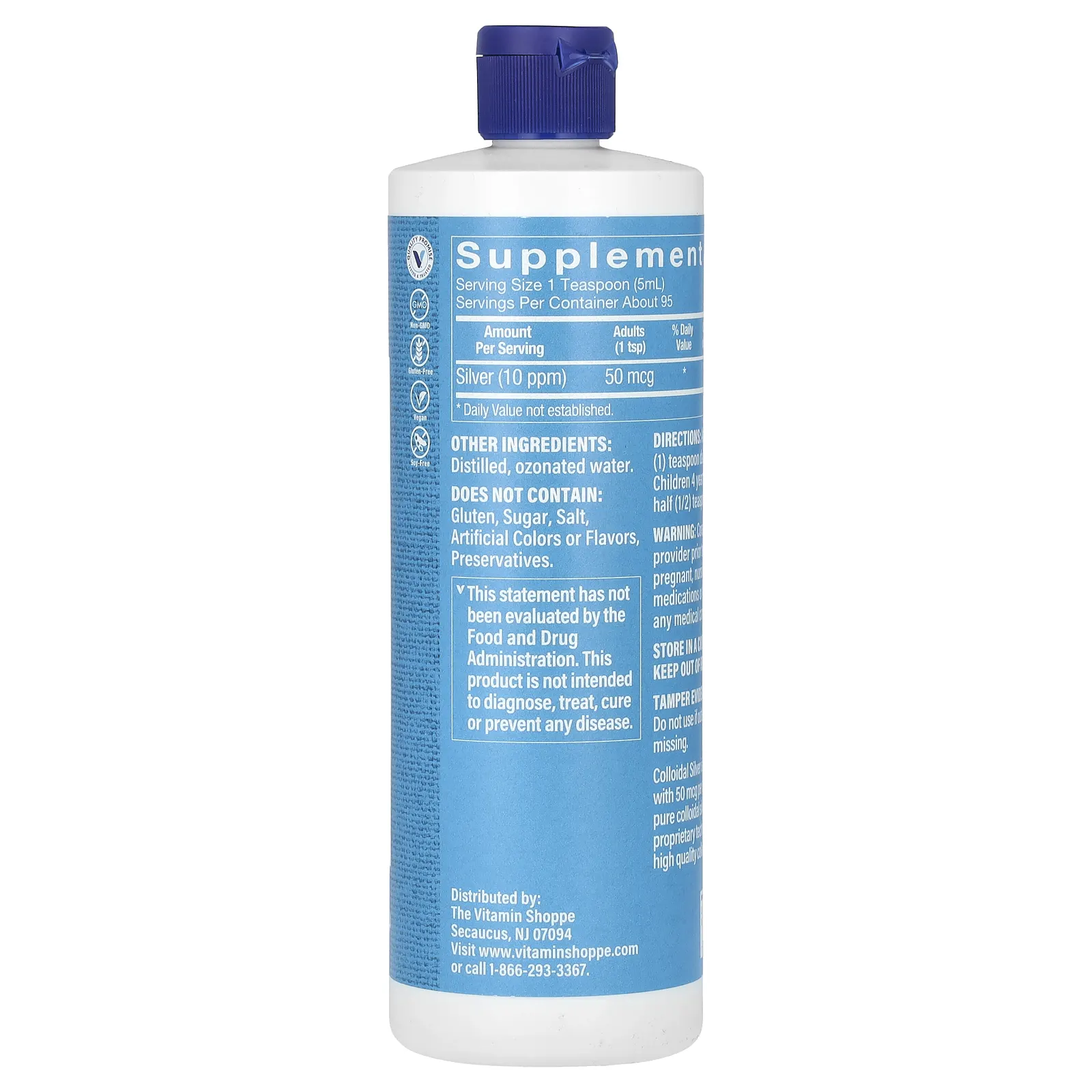 The Vitamin Shoppe, коллоидное серебро, 10 част./млн, 16 жидк. унция (473 мл)
