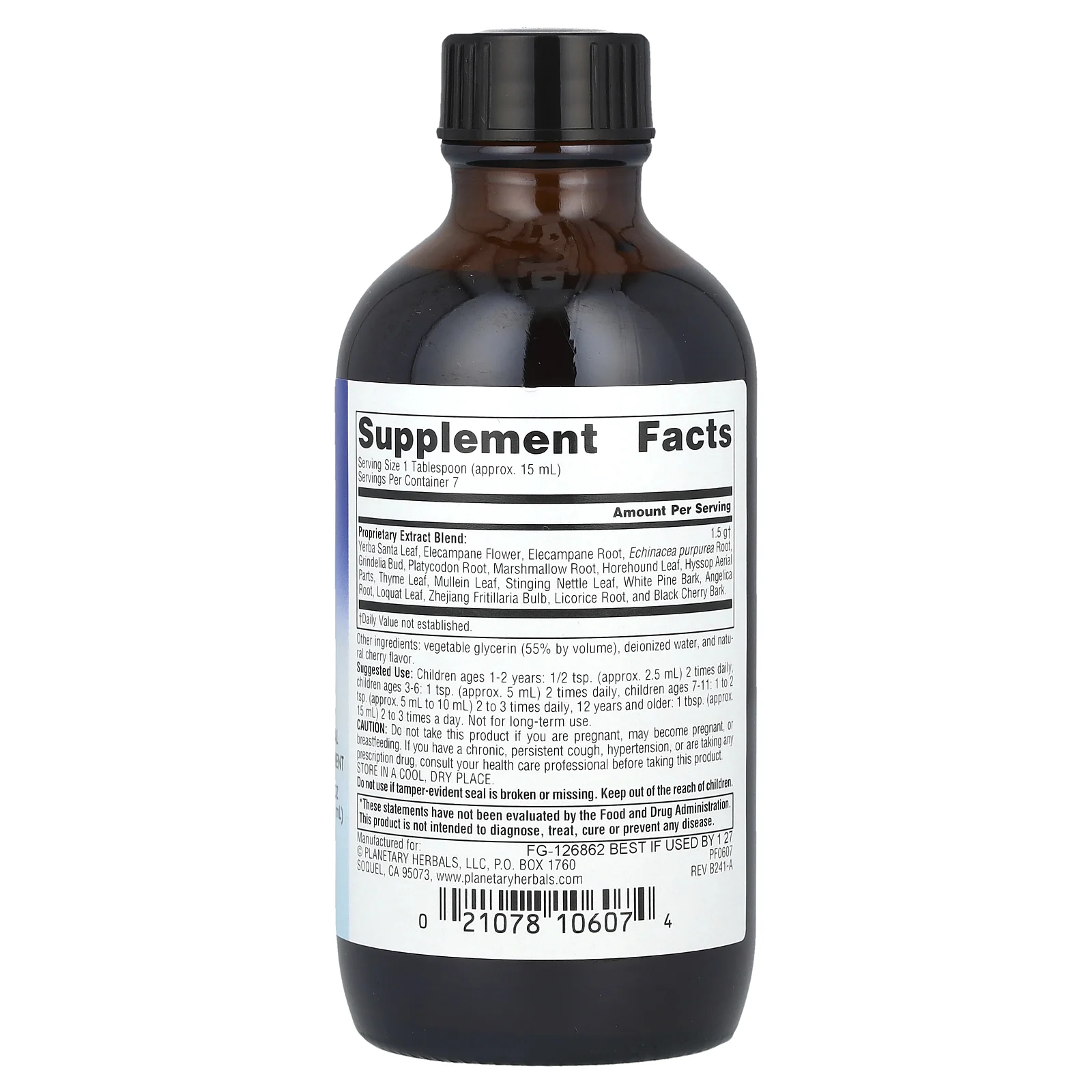 Planetary Herbals, Цельнопищевой магний Tierra's Сироп из коры дикой вишни для детей, дикая вишня, 118,28 мл (4 жидк. Унции)