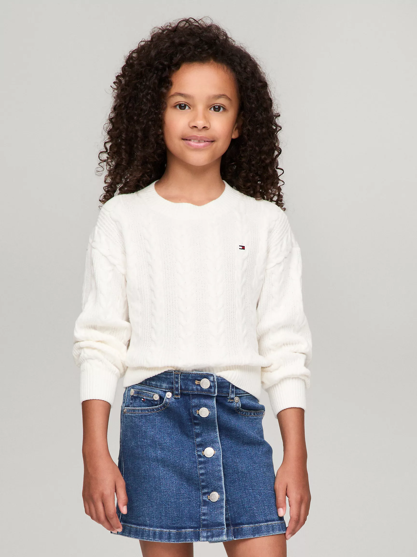 Свитер для девочки Tommy Hilfiger, Детский вязаный свитер с узором "косы" и круглым вырезом