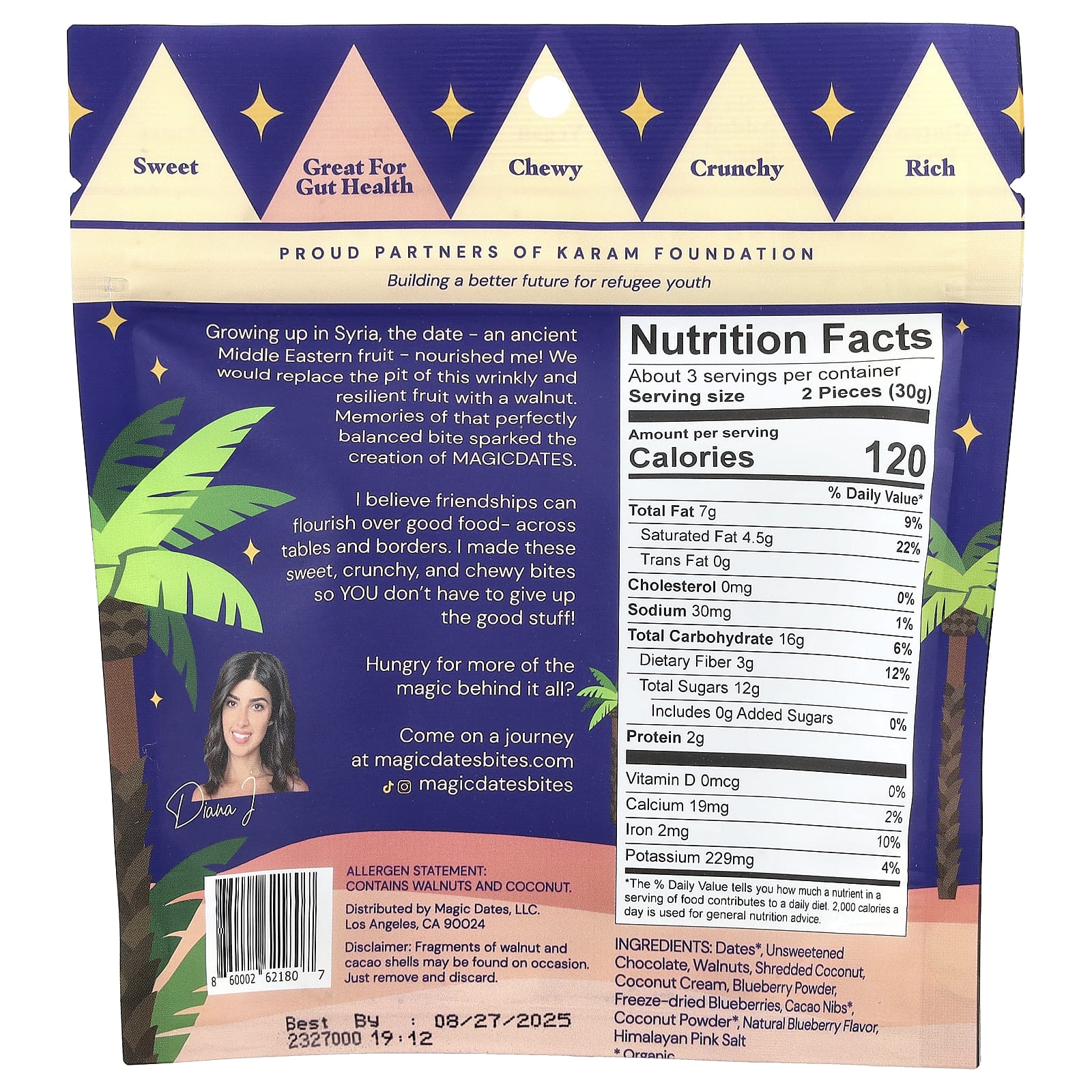 MAGICDATES, Snack Bites, покрытый 100% темным шоколадом, Blueberry Choco Dream, 100 г (3,5 унции)