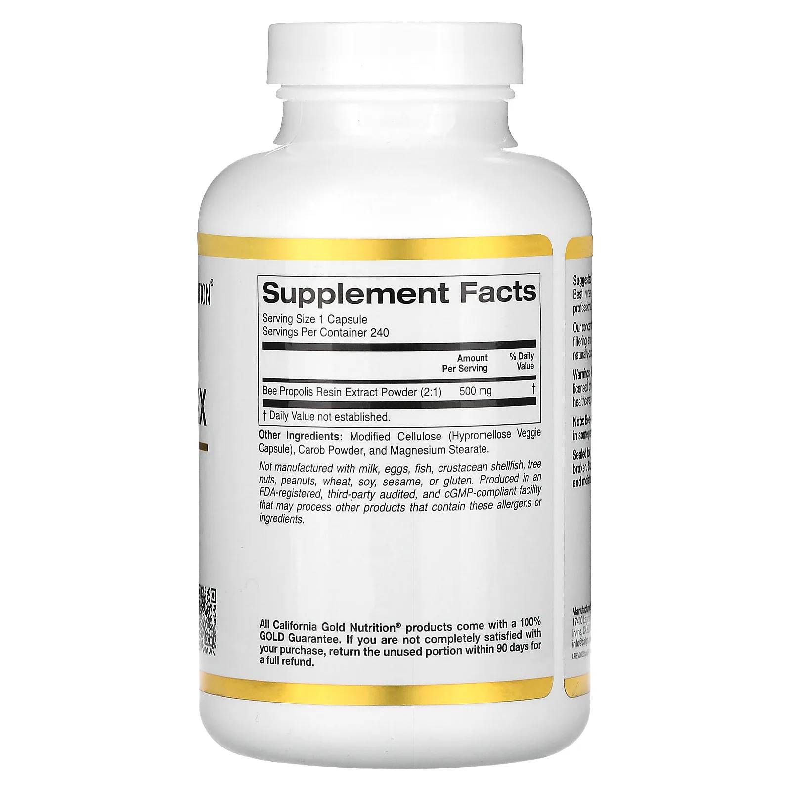 California Gold Nutrition, пчелиный прополис 2X, концентрированный экстракт, 500 мг, 240 растительных капсул