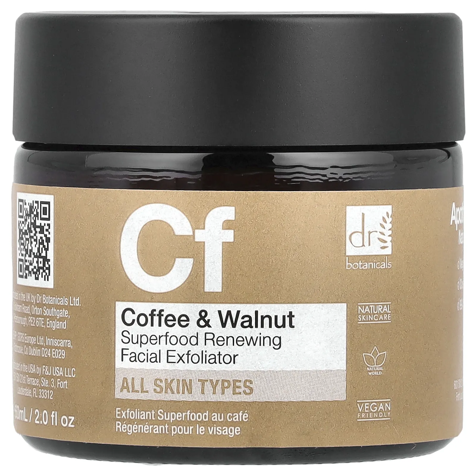 Dr. Botanicals, Восстанавливающее отшелушивающее средство для лица из суперфудов с кофе и грецкими орехами, 60 мл (2 жидк. унц.)