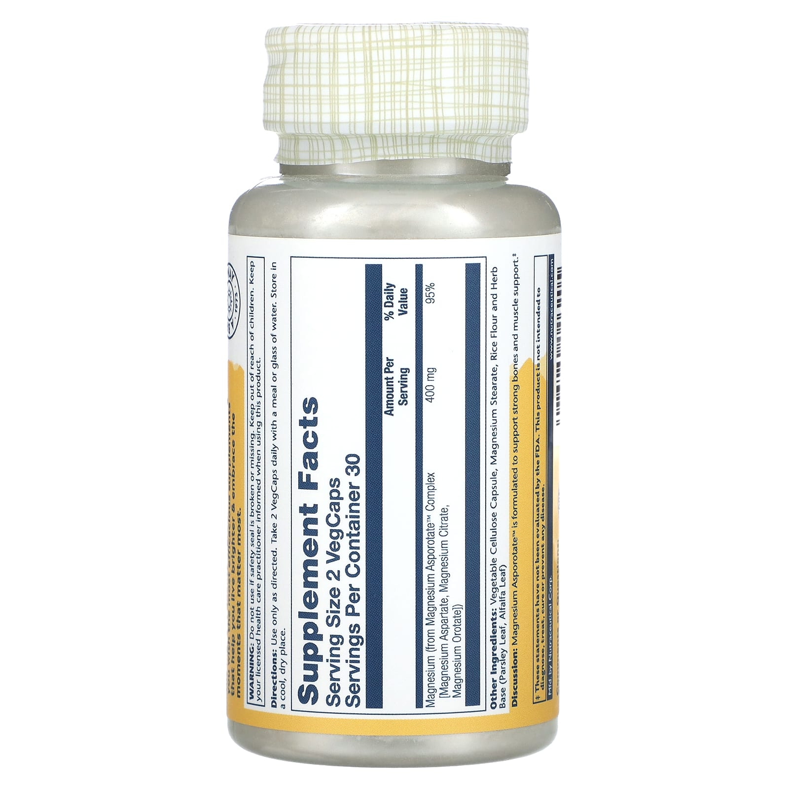 Solaray, апоротат магния, 400 мг, 60 вегетарианских капсул (200 мг в 1 капсуле)