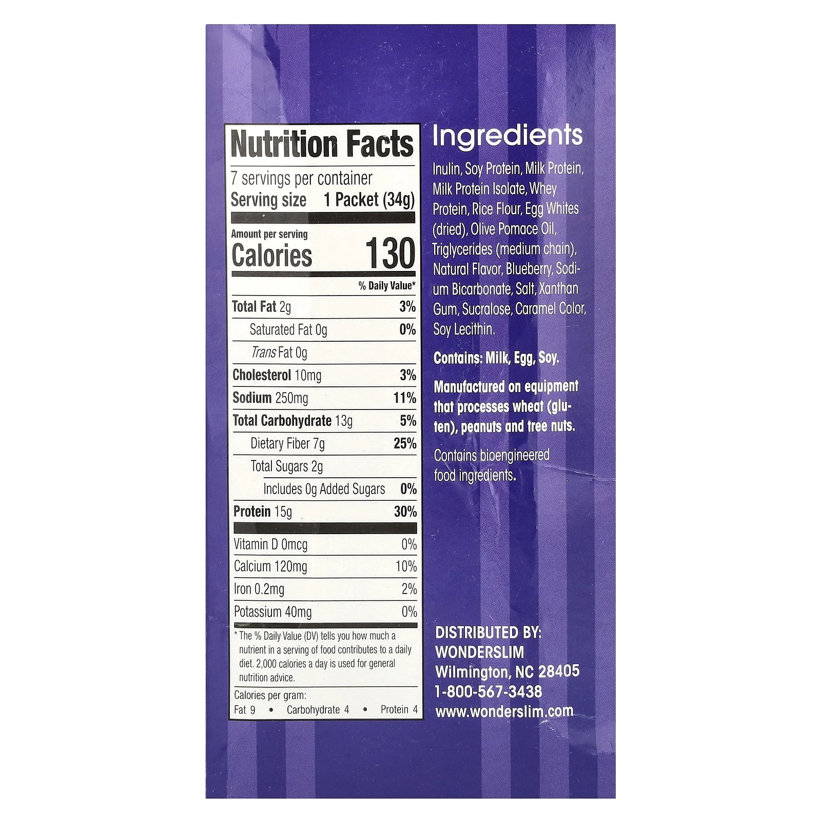 WonderSlim, Протеиновая кружка, голубика, 7 пакетиков по 34 г